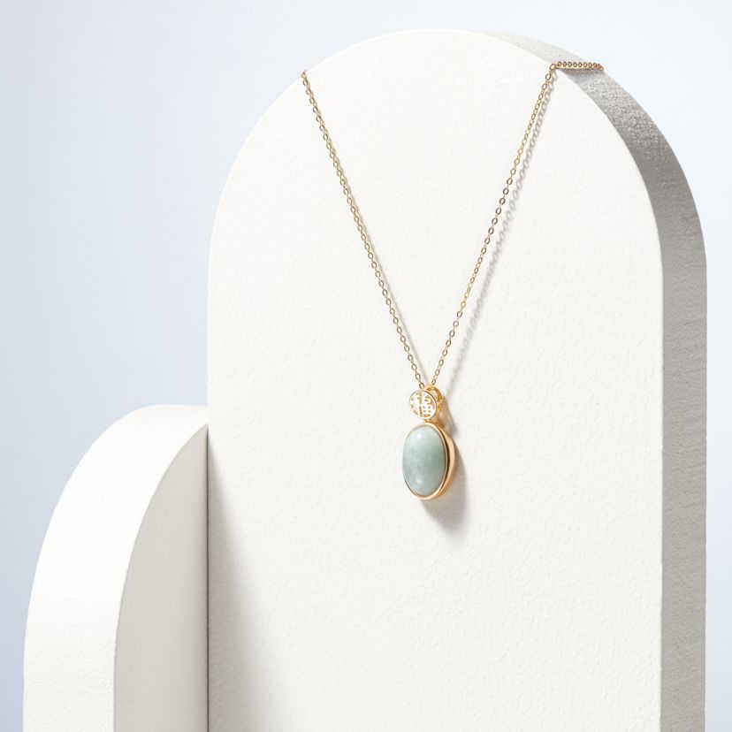 Genuine Jade Oval Necklace in 18K Gold Plated Sterling Silver