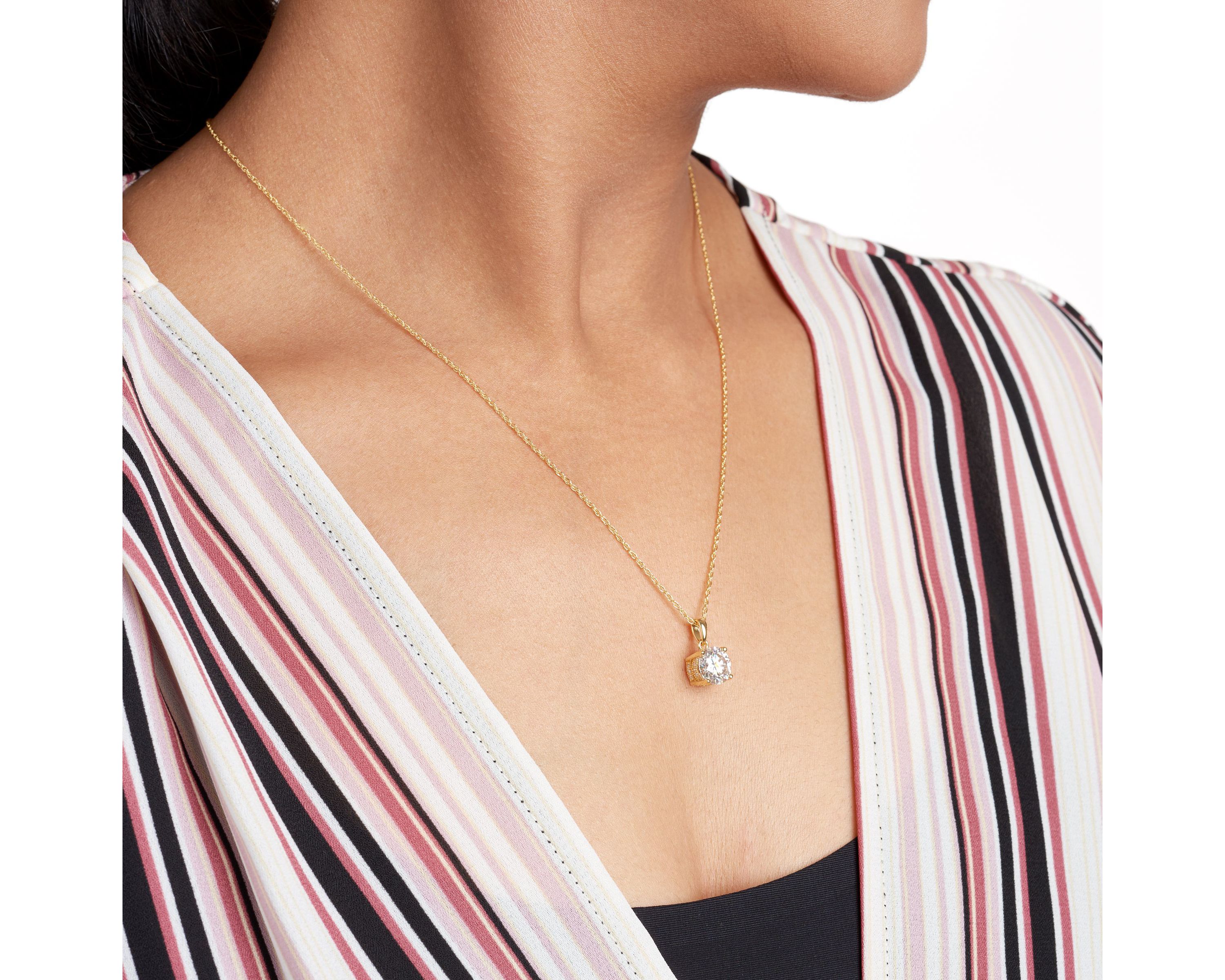 18K Gold Plated Sterling Silver Solitaire Moissanite Pendant Necklace