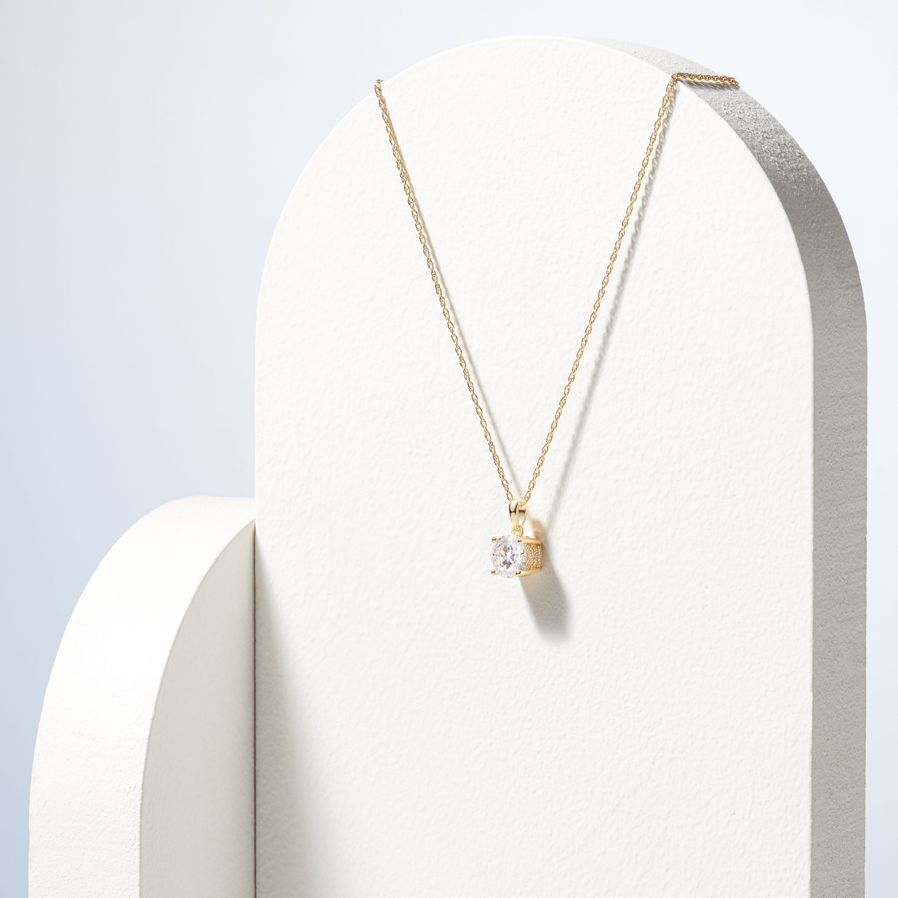 18K Gold Plated Sterling Silver Solitaire Moissanite Pendant Necklace