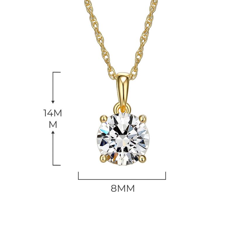 18K Gold Plated Sterling Silver Solitaire Moissanite Pendant Necklace