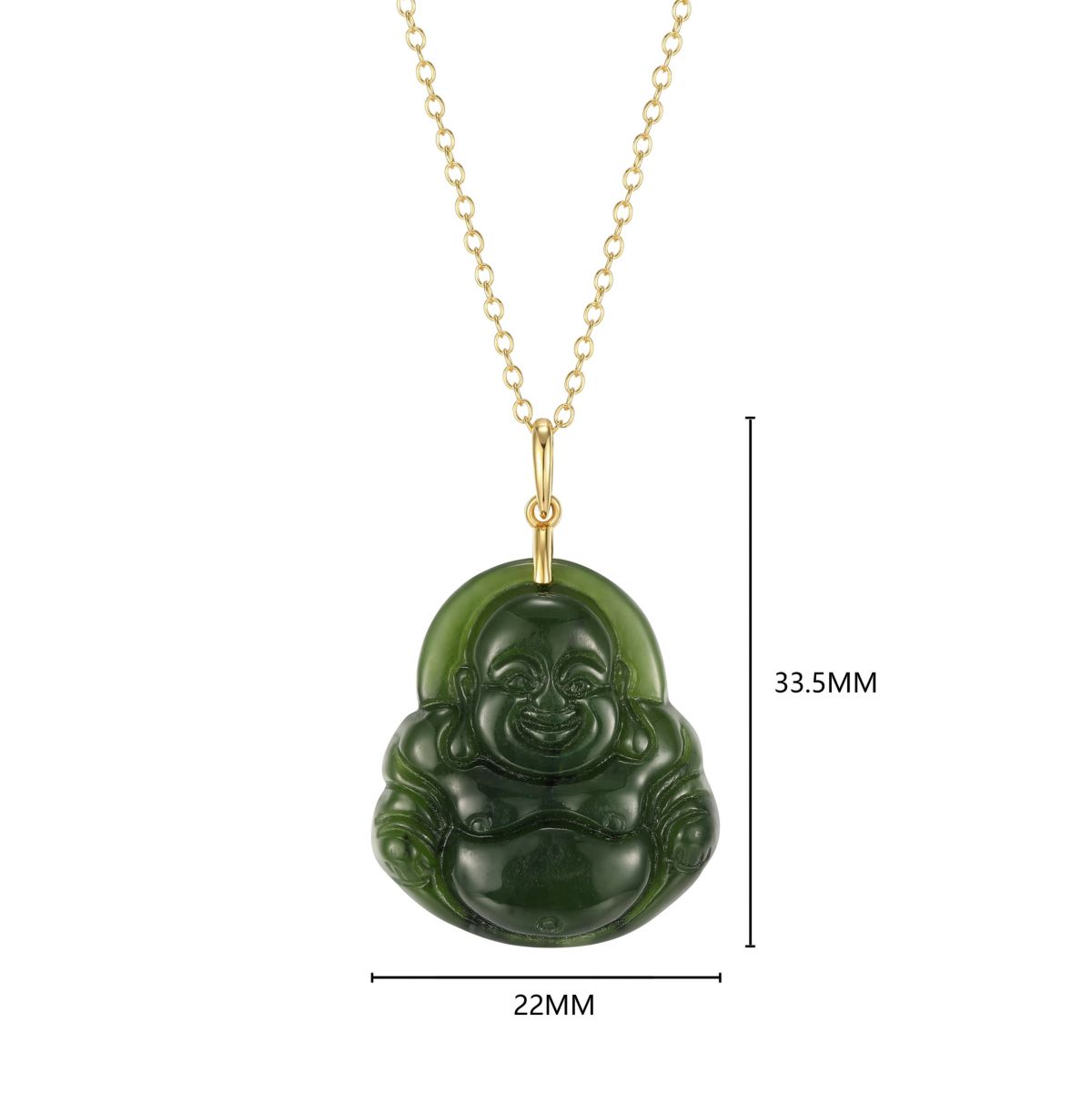 18K Yellow Gold Plated Sterling Silver Genuine Nephrite Jade Budha Pendant Necklace