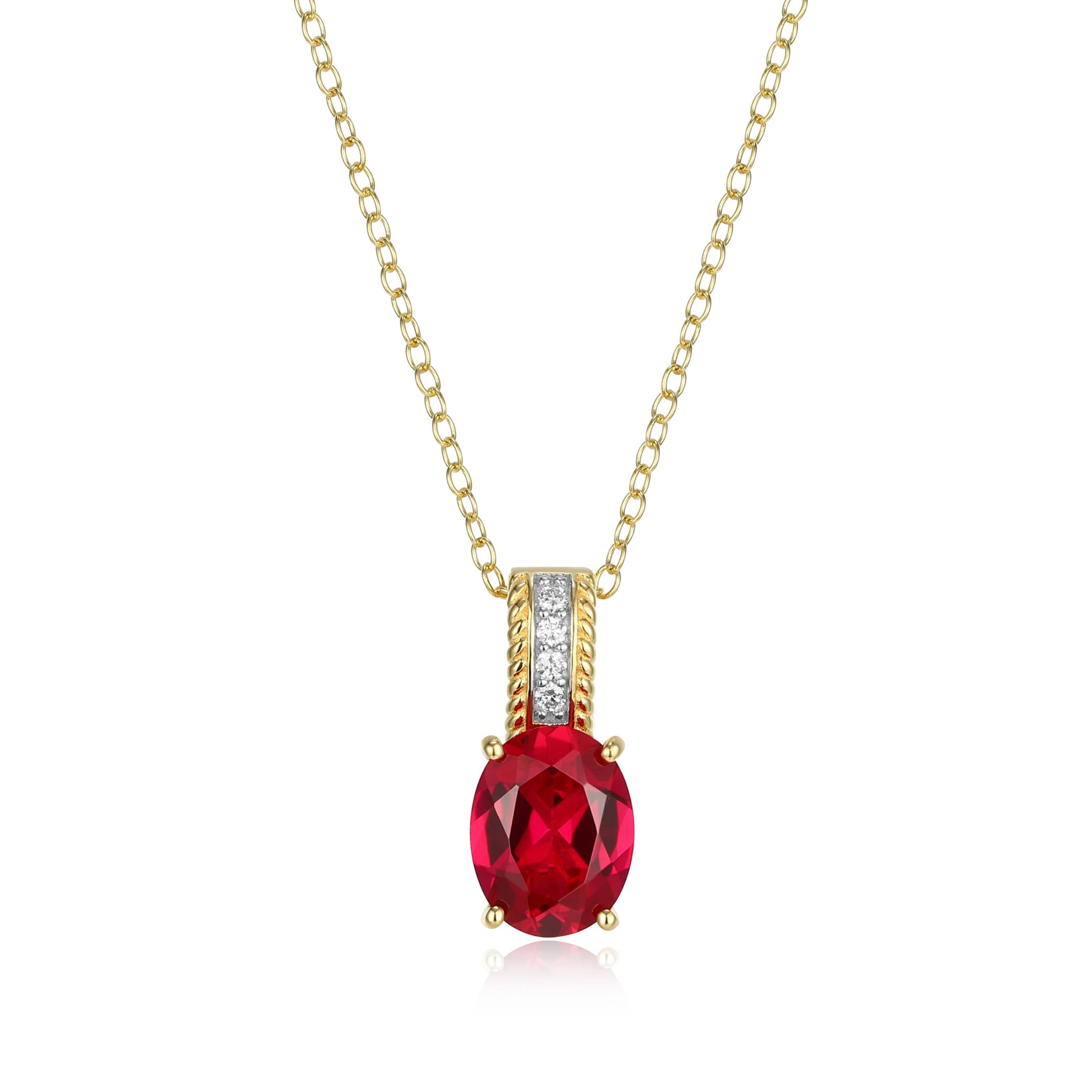 Lab Created Created Ruby and Lab Grown Diamond Pendant Necklace in 18k Gold Plated Sterling Silver