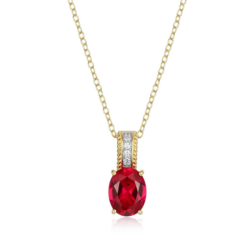 Lab Created Created Ruby and Lab Grown Diamond Pendant Necklace in 18k Gold Plated Sterling Silver