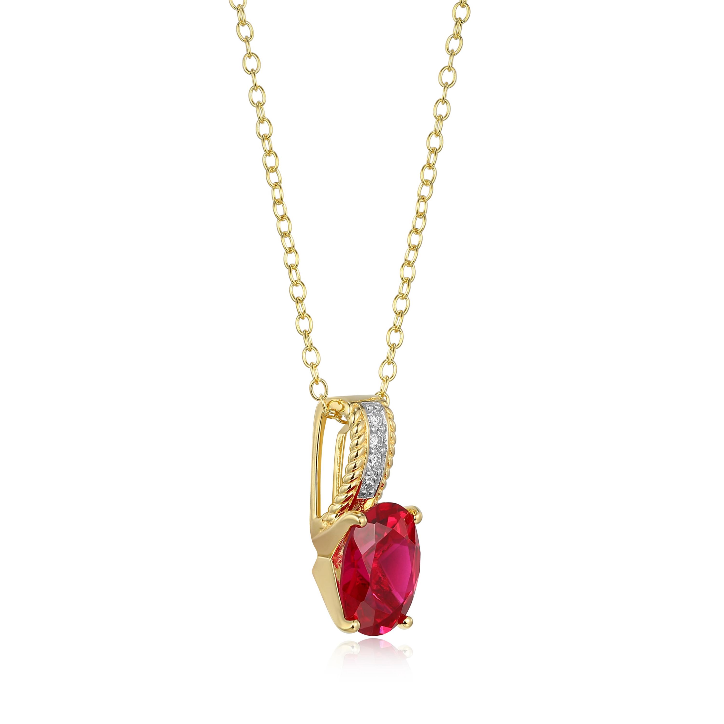 Lab Created Created Ruby and Lab Grown Diamond Pendant Necklace in 18k Gold Plated Sterling Silver