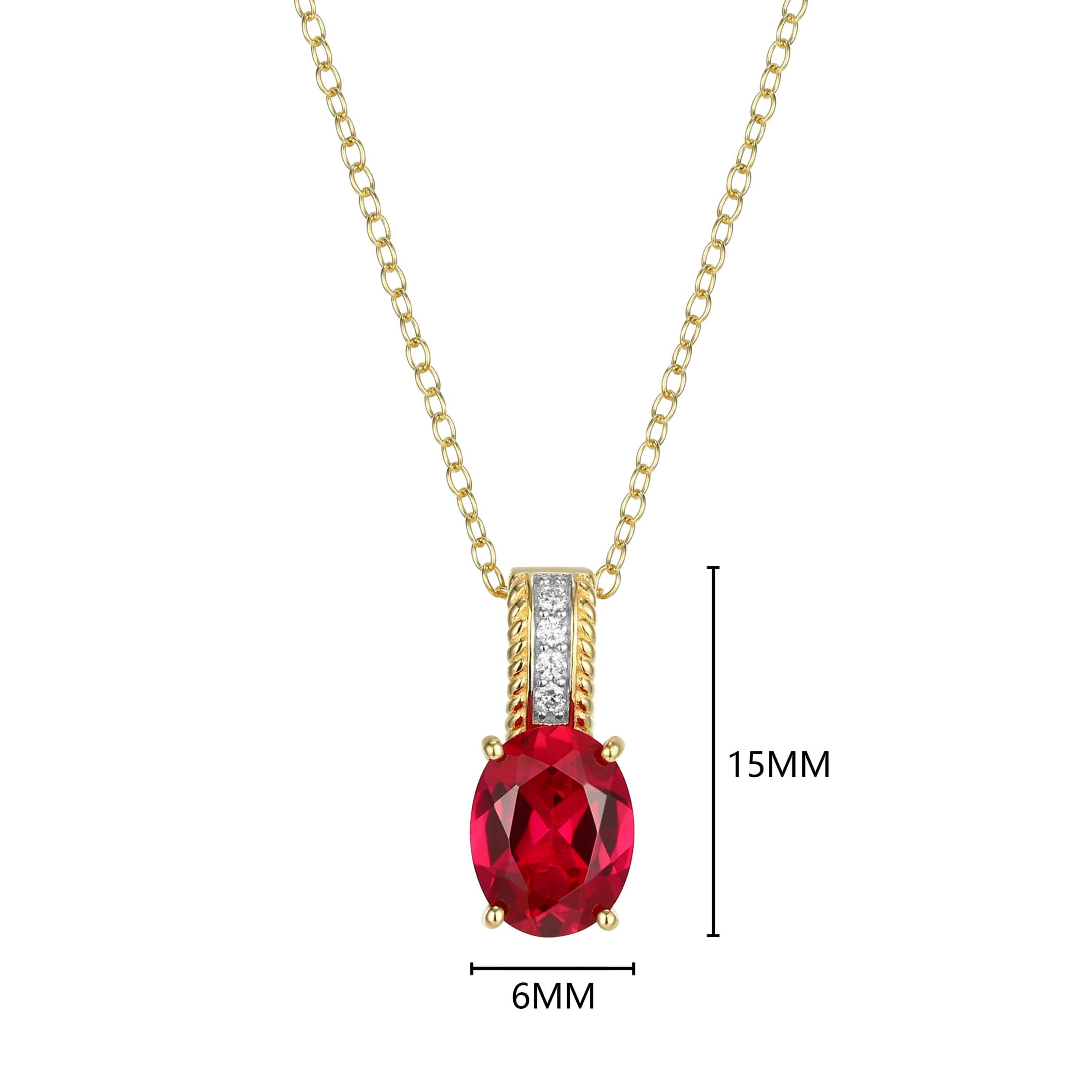 Lab Created Created Ruby and Lab Grown Diamond Pendant Necklace in 18k Gold Plated Sterling Silver