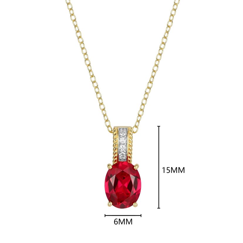 Lab Created Created Ruby and Lab Grown Diamond Pendant Necklace in 18k Gold Plated Sterling Silver