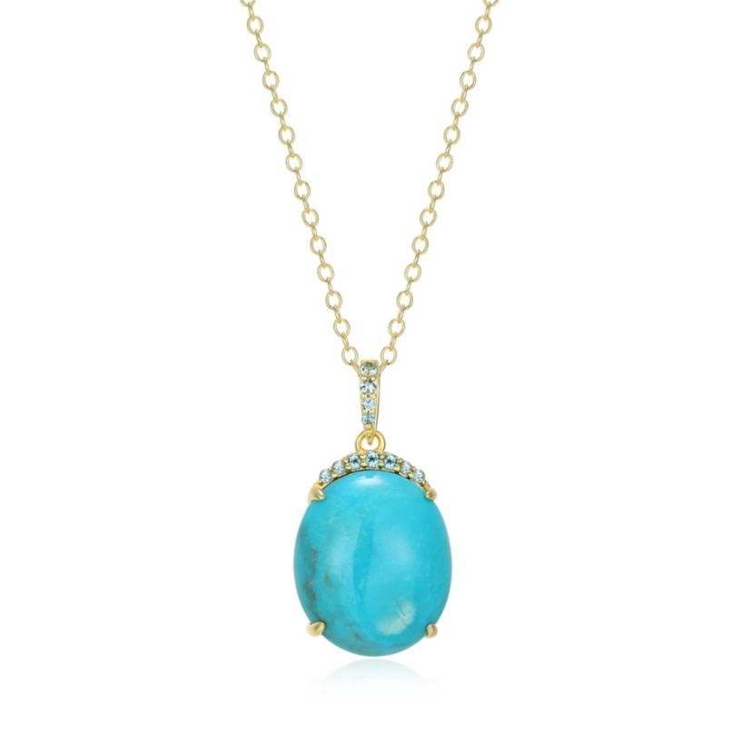 Genuine Turquoise and London Blue Topaz Pendant Necklace in 18k Gold Plated Sterling Silver