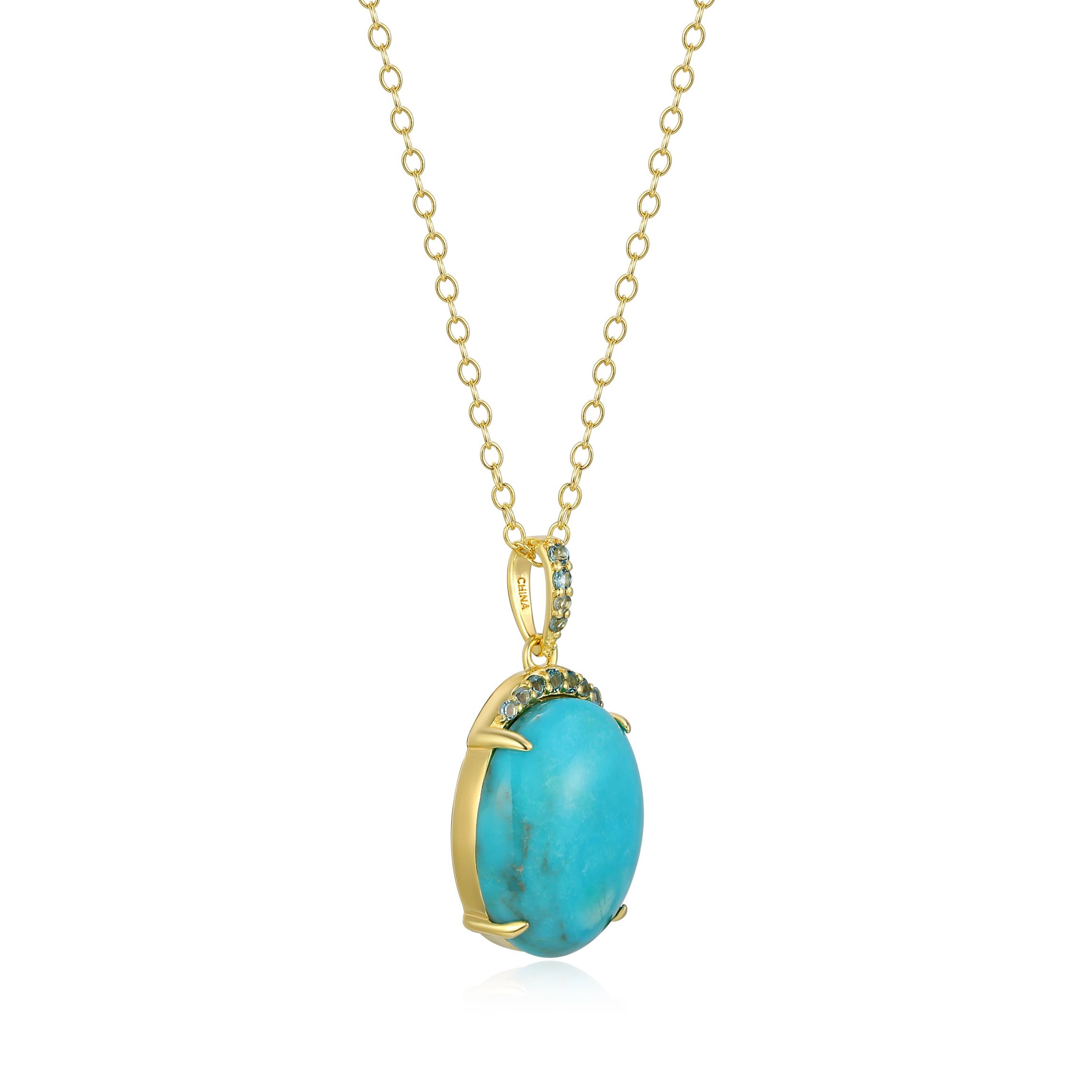 Genuine Turquoise and London Blue Topaz Pendant Necklace in 18k Gold Plated Sterling Silver