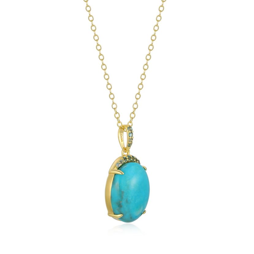 Genuine Turquoise and London Blue Topaz Pendant Necklace in 18k Gold Plated Sterling Silver