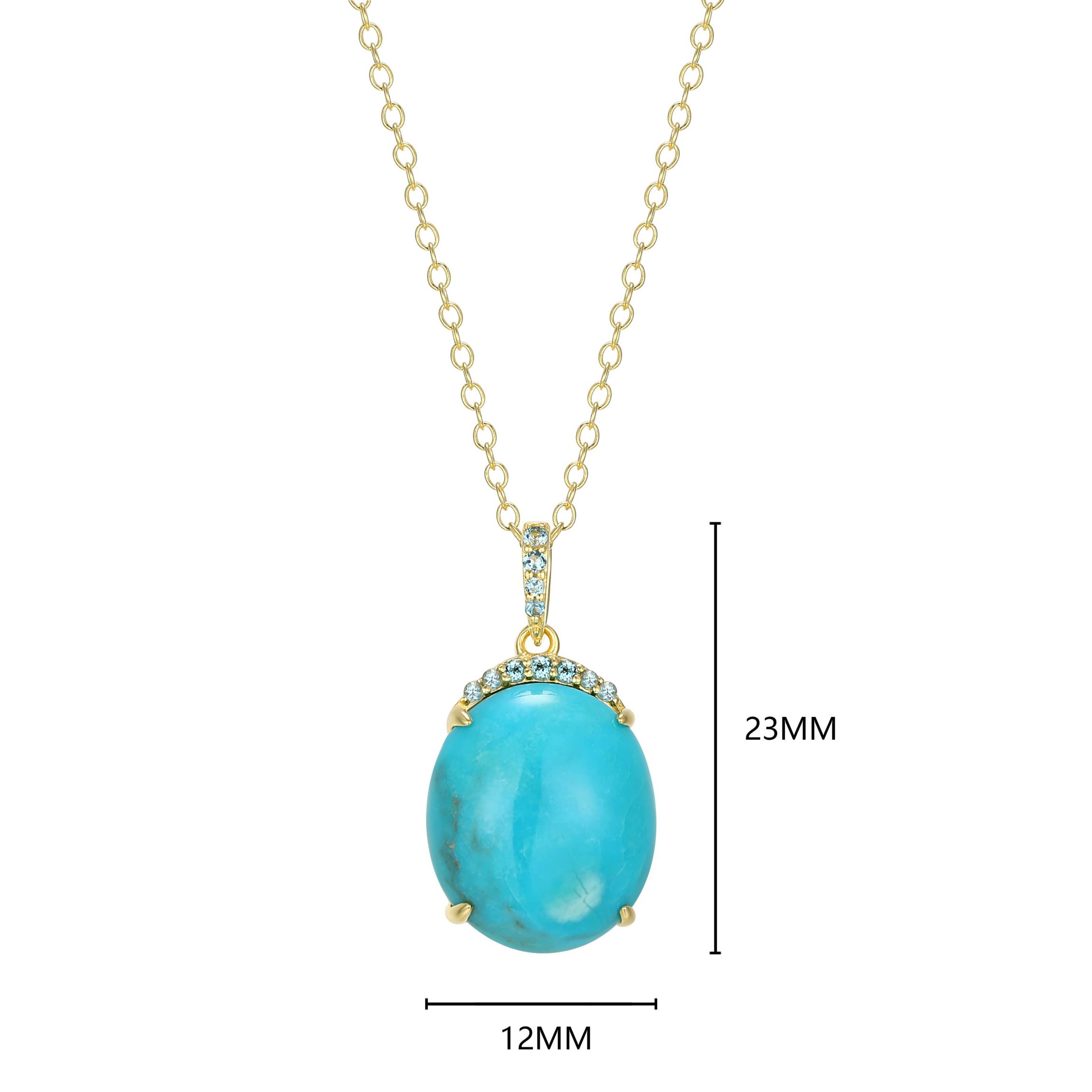 Genuine Turquoise and London Blue Topaz Pendant Necklace in 18k Gold Plated Sterling Silver