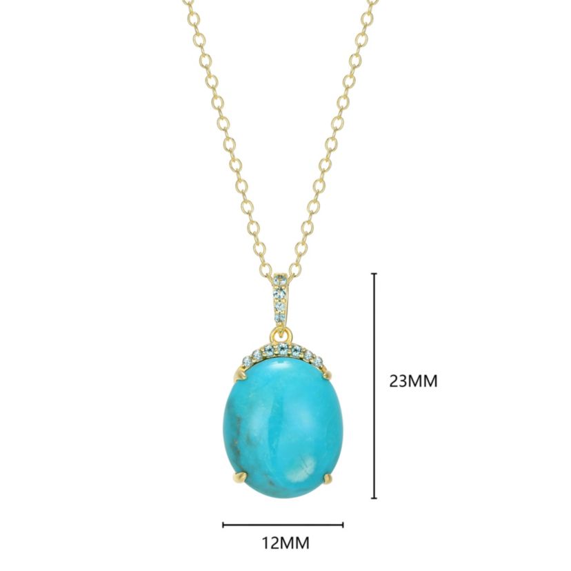 Genuine Turquoise and London Blue Topaz Pendant Necklace in 18k Gold Plated Sterling Silver