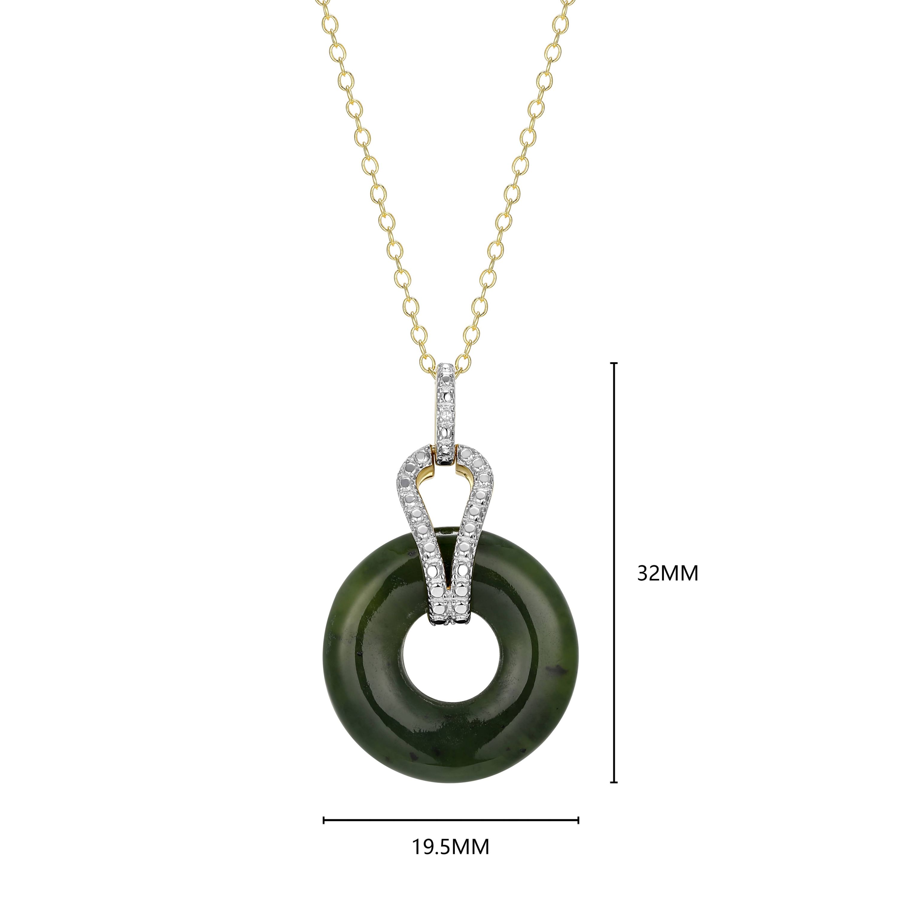 18K Yellow Gold Plated Sterling Silver Genuine Nephrite Jade Diamond Accent Pendant Necklace