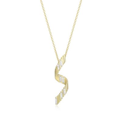 LuxLab 18K Yellow Gold Plated Sterling Silver Women's 1/10 CTTW Lab Grown Diamond Twist Pendant Necklace, 18 in
