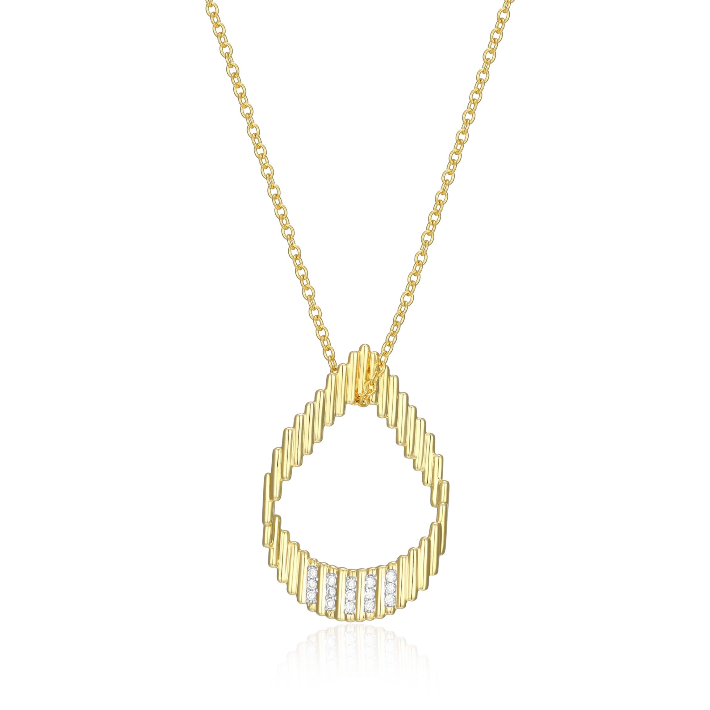18K Yellow Gold Plated Sterling Silver Womens 1/10 CTTW Lab Grown Diamond Open Teardrop Pendant Necklace