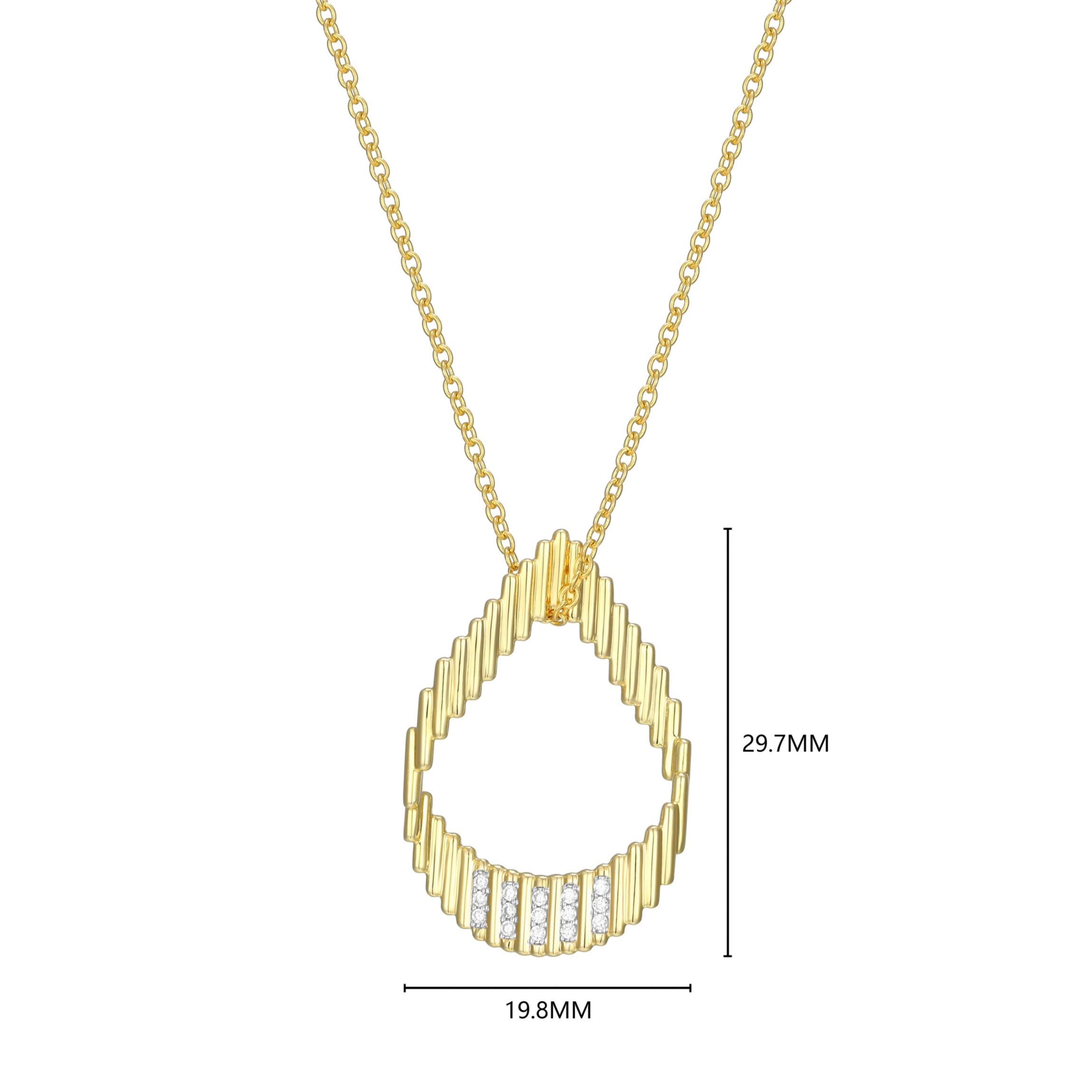 18K Yellow Gold Plated Sterling Silver Womens 1/10 CTTW Lab Grown Diamond Open Teardrop Pendant Necklace