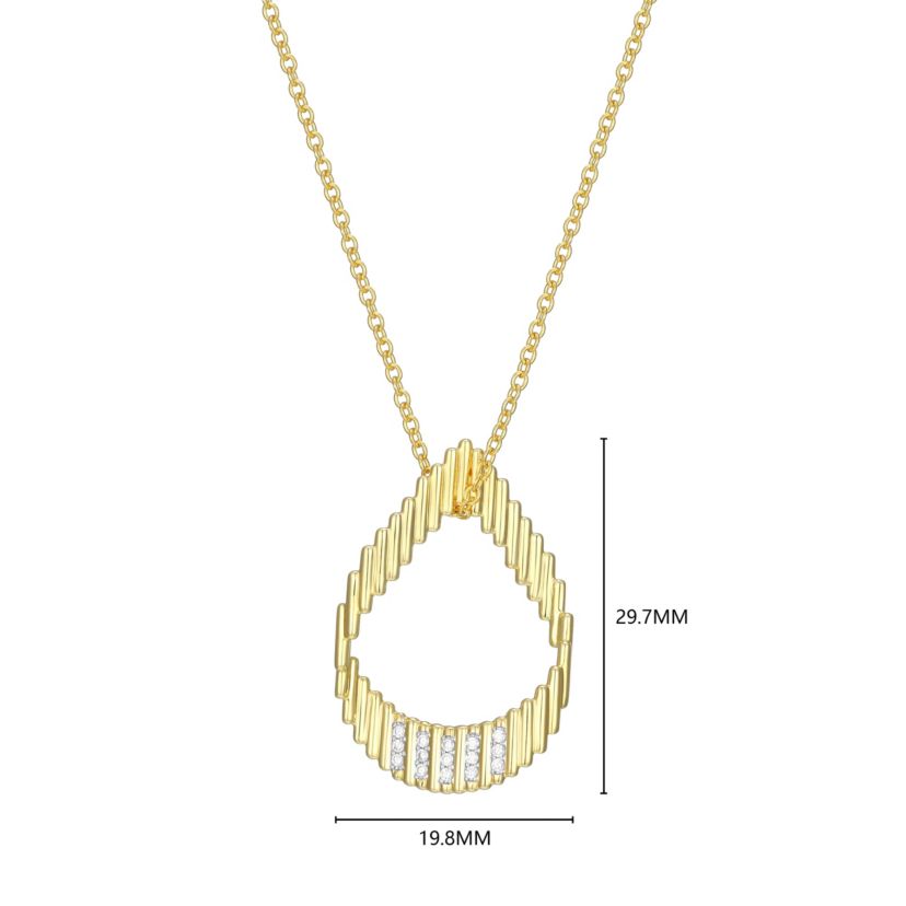 18K Yellow Gold Plated Sterling Silver Womens 1/10 CTTW Lab Grown Diamond Open Teardrop Pendant Necklace
