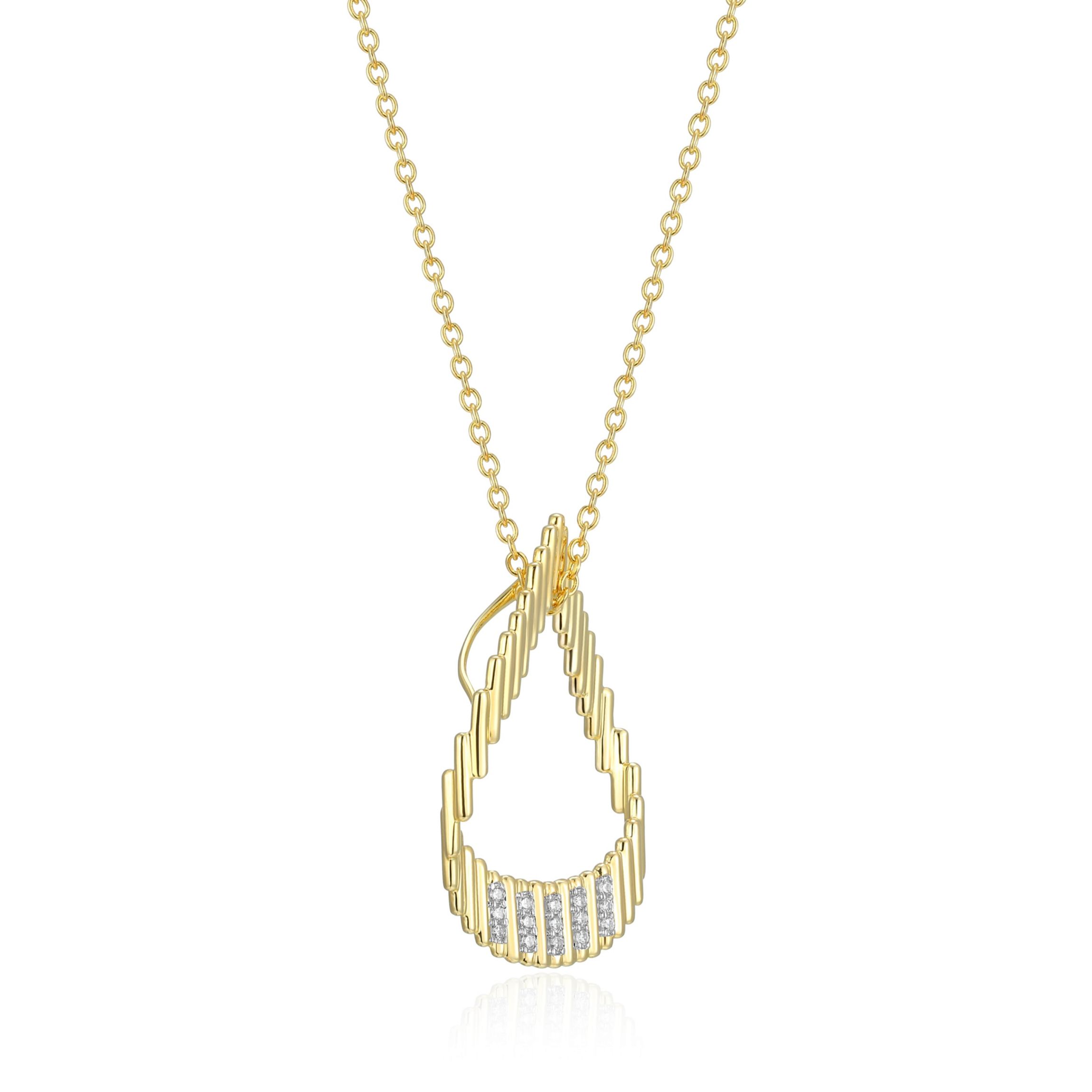 18K Yellow Gold Plated Sterling Silver Womens 1/10 CTTW Lab Grown Diamond Open Teardrop Pendant Necklace