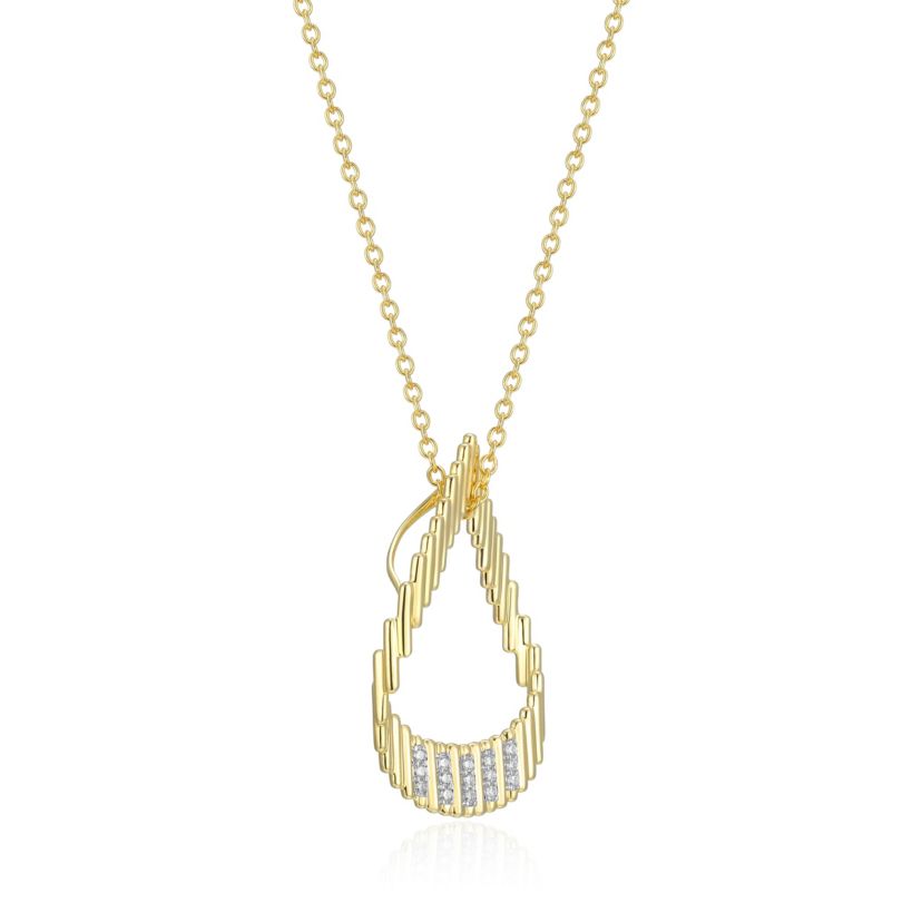 18K Yellow Gold Plated Sterling Silver Womens 1/10 CTTW Lab Grown Diamond Open Teardrop Pendant Necklace