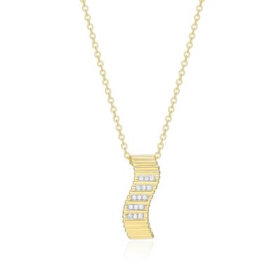 LuxLab 18K Yellow Gold Plated Sterling Silver Women's 1/10 CTTW Lab Grown Diamond Twisted Bar Pendant Necklace, 18 in