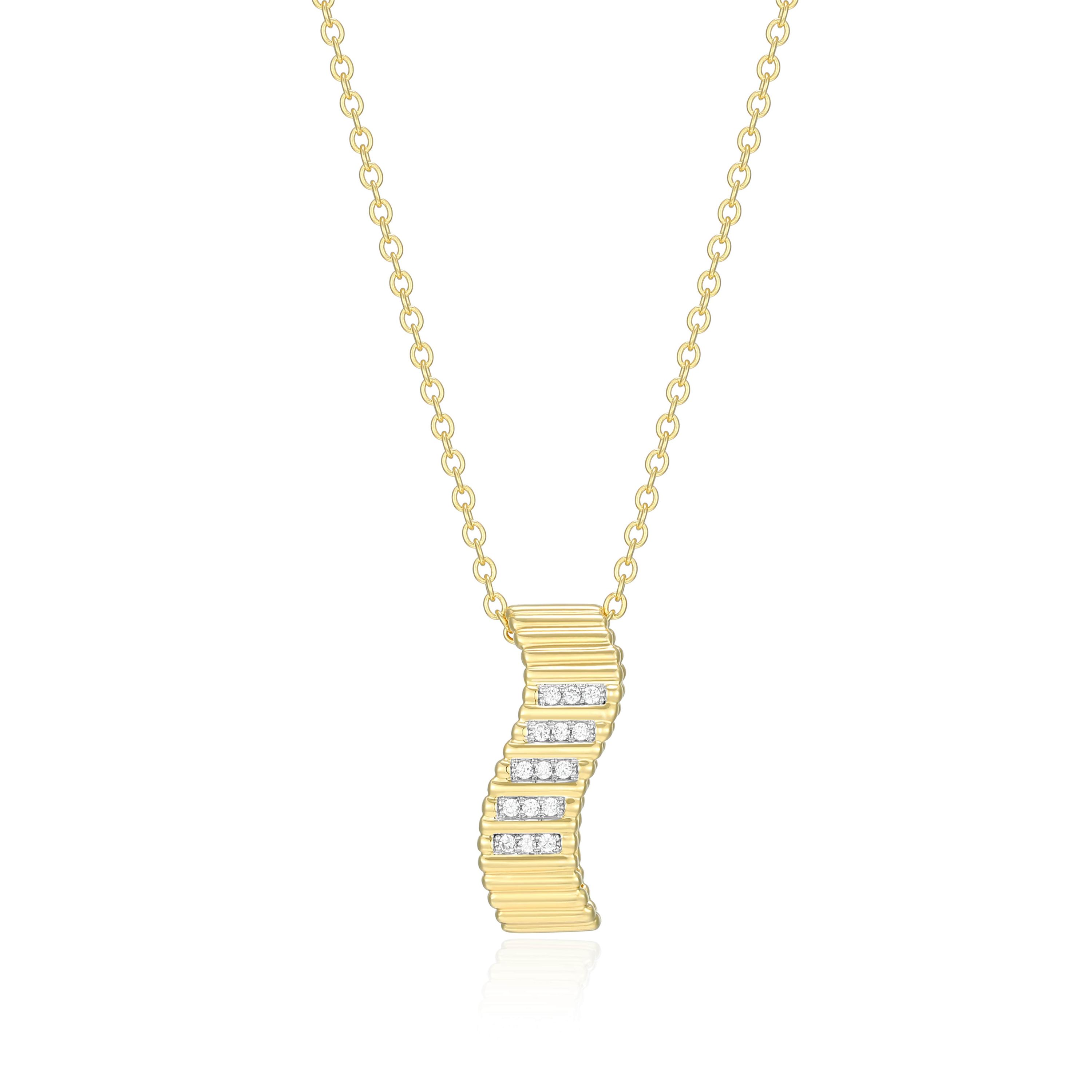 18K Yellow Gold Plated Sterling Silver Womens 1/10 CTTW Lab Grown Diamond Twisted Bar Pendant Necklace