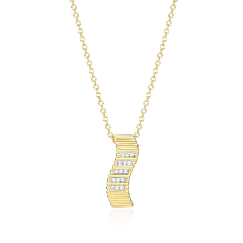 18K Yellow Gold Plated Sterling Silver Womens 1/10 CTTW Lab Grown Diamond Twisted Bar Pendant Necklace