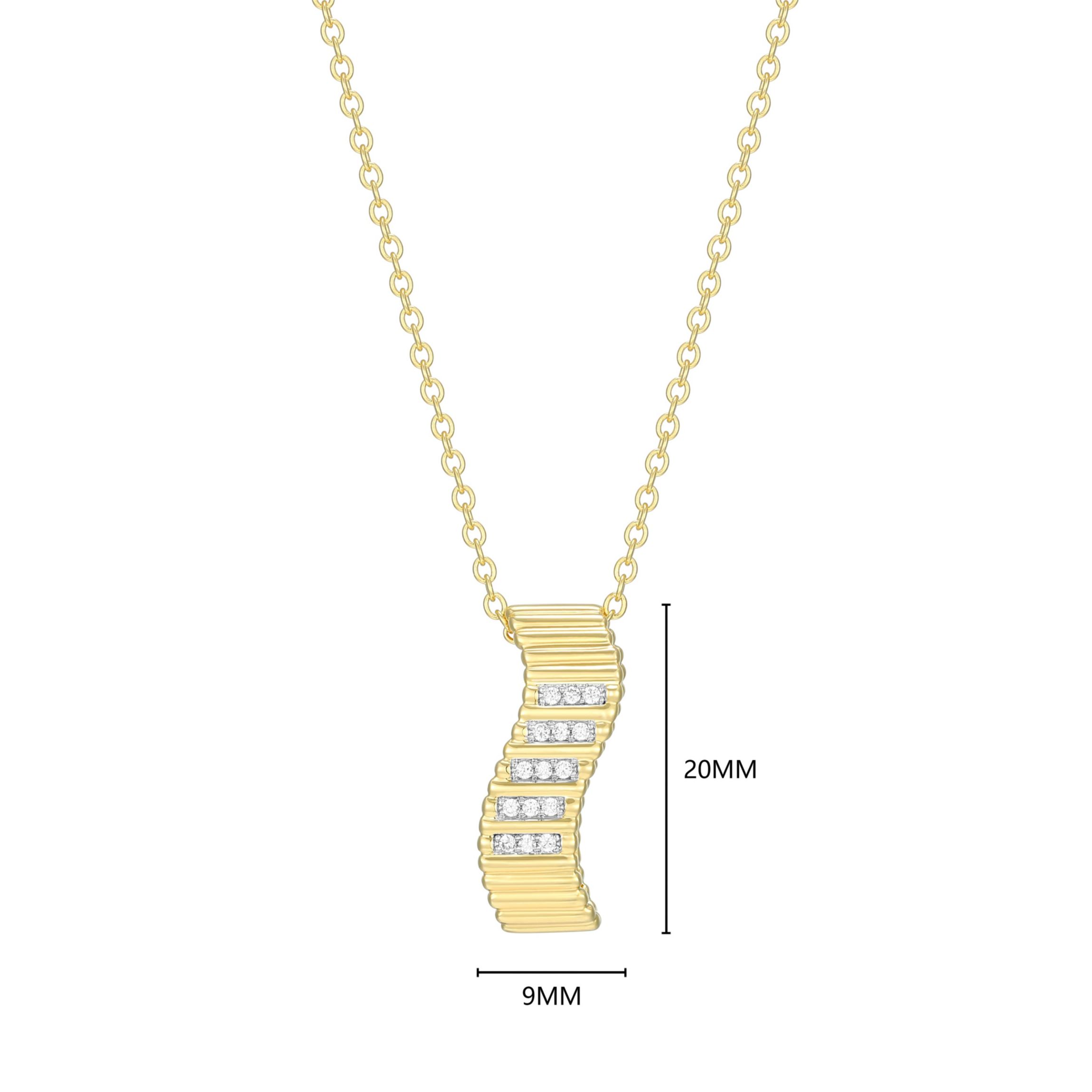 18K Yellow Gold Plated Sterling Silver Womens 1/10 CTTW Lab Grown Diamond Twisted Bar Pendant Necklace