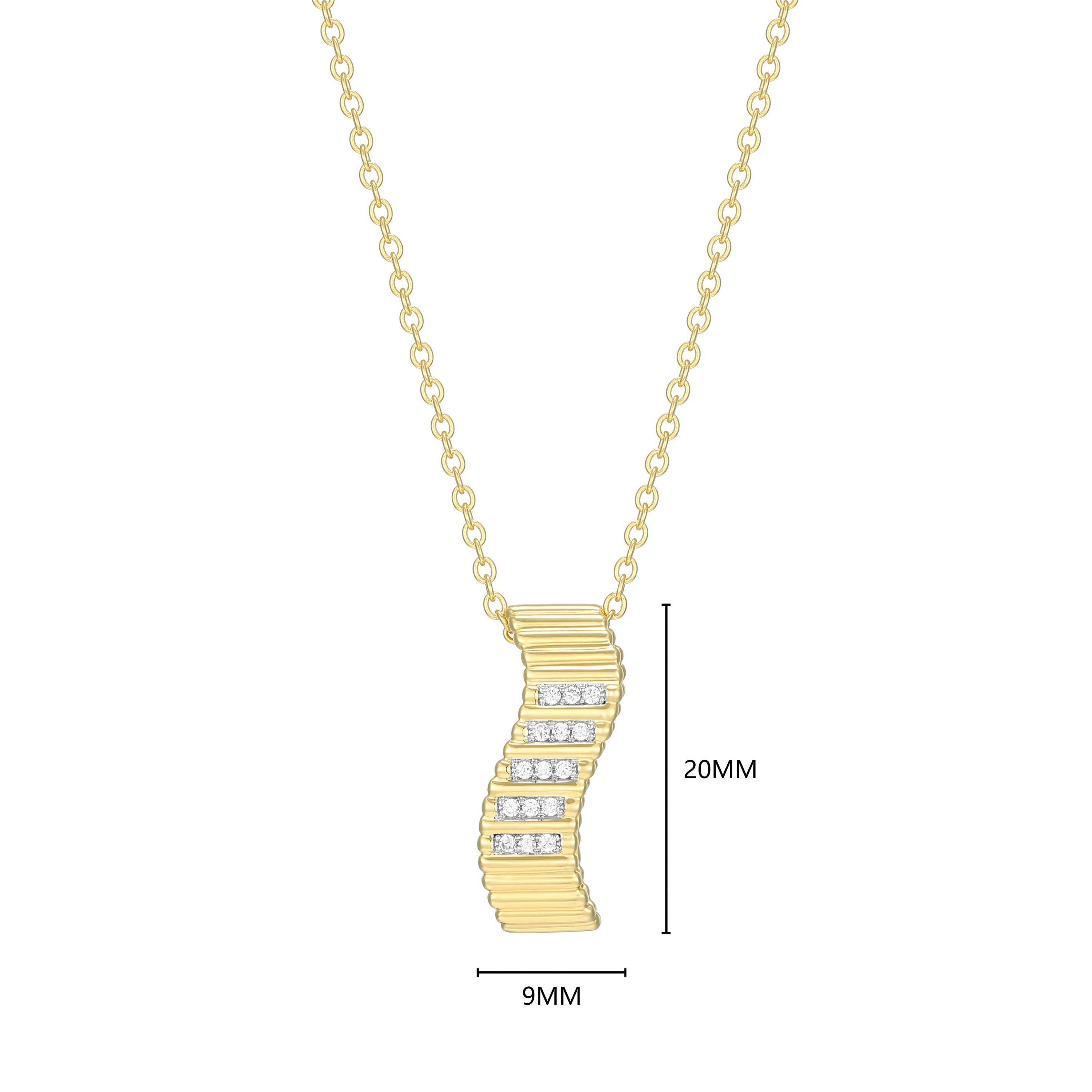 18K Yellow Gold Plated Sterling Silver Womens 1/10 CTTW Lab Grown Diamond Twisted Bar Pendant Necklace