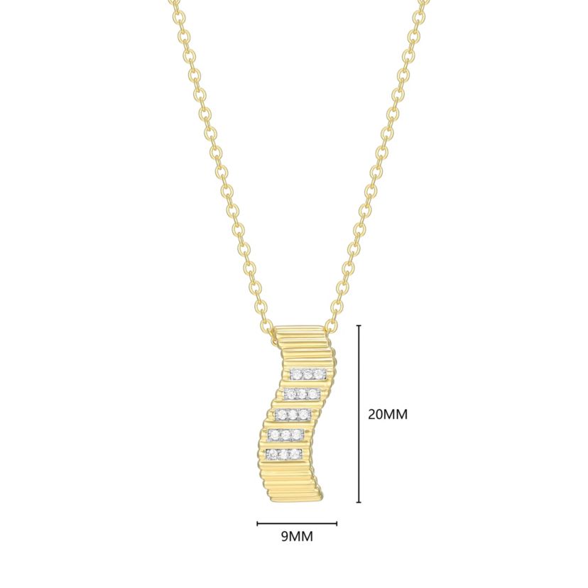 18K Yellow Gold Plated Sterling Silver Womens 1/10 CTTW Lab Grown Diamond Twisted Bar Pendant Necklace