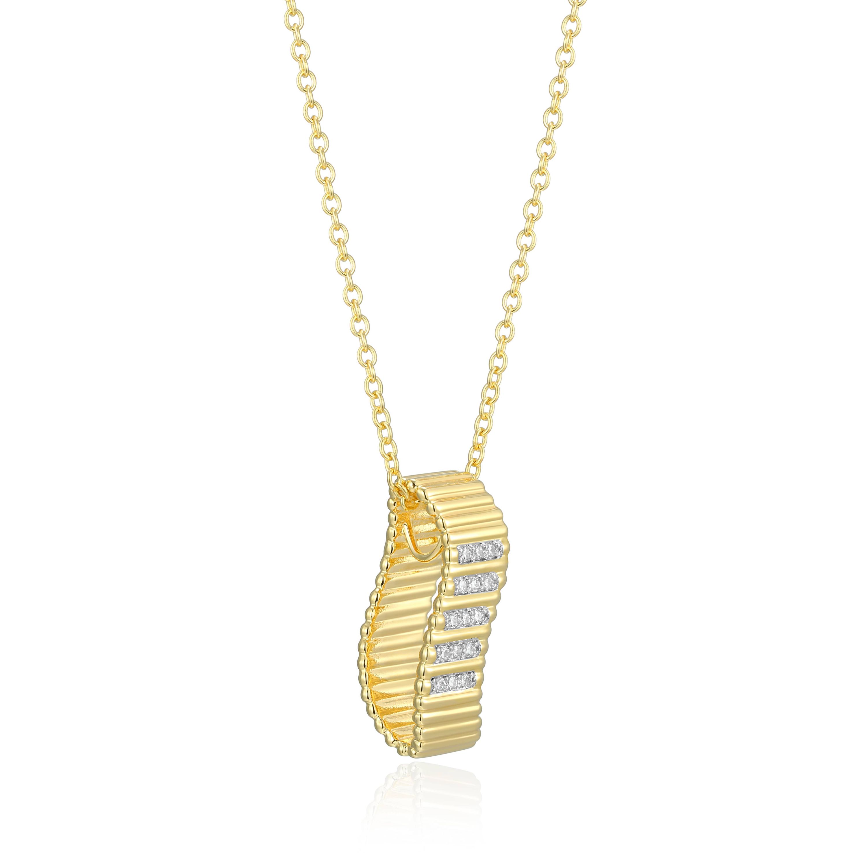18K Yellow Gold Plated Sterling Silver Womens 1/10 CTTW Lab Grown Diamond Twisted Bar Pendant Necklace