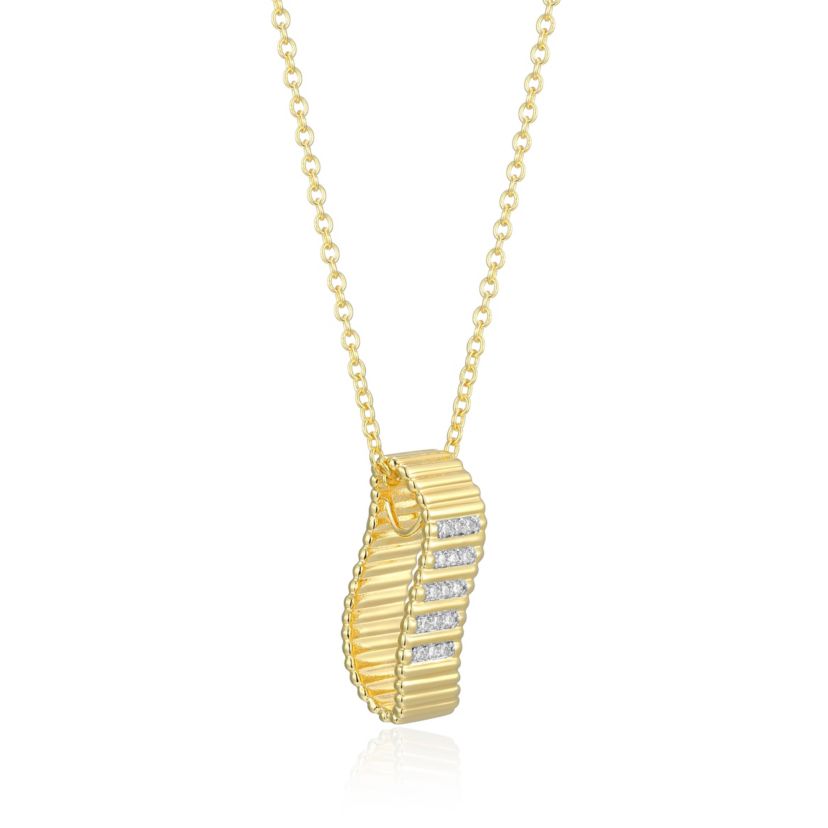 18K Yellow Gold Plated Sterling Silver Womens 1/10 CTTW Lab Grown Diamond Twisted Bar Pendant Necklace