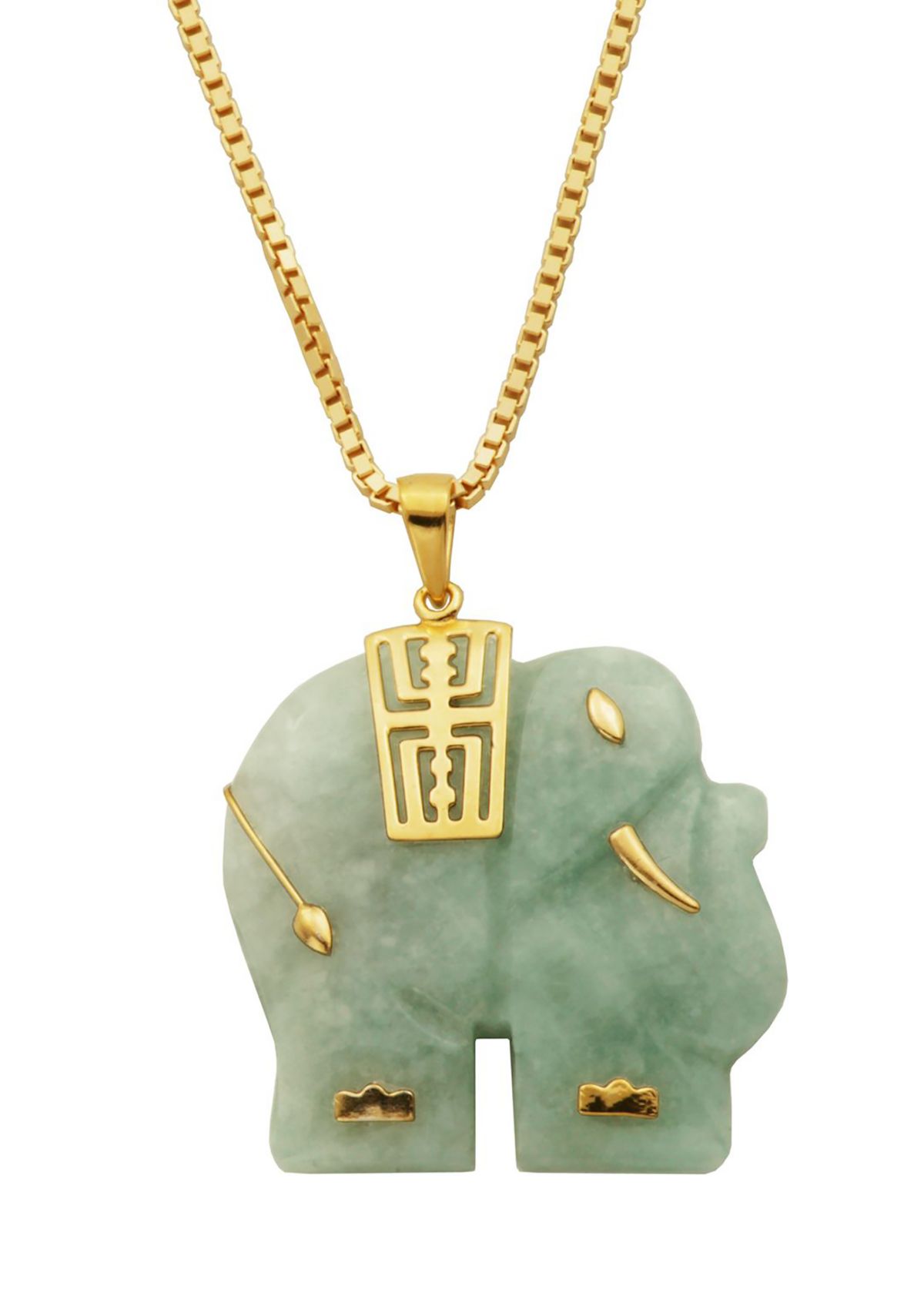 Genuine Jade Elephant Pendant Necklace In 18k Gold Plated Sterling Silver