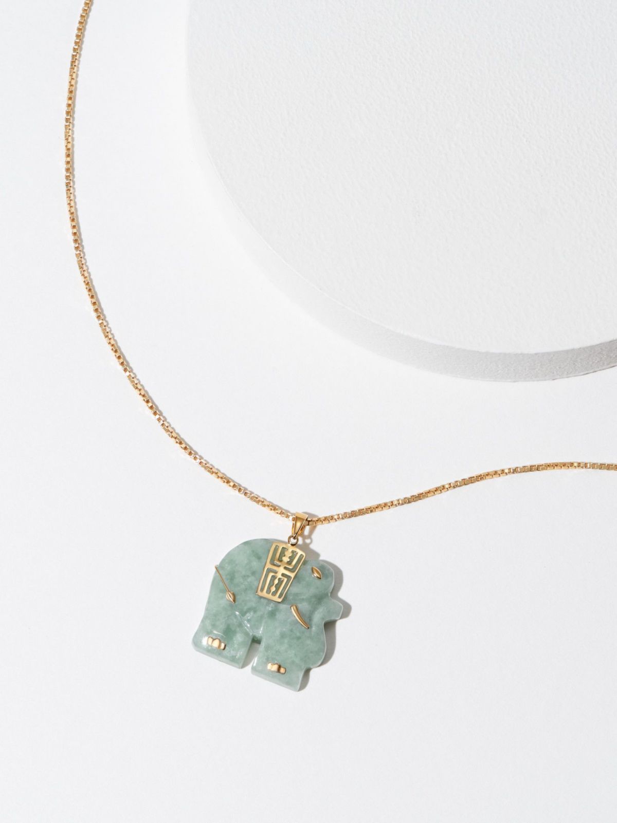 Genuine Jade Elephant Pendant Necklace In 18k Gold Plated Sterling Silver