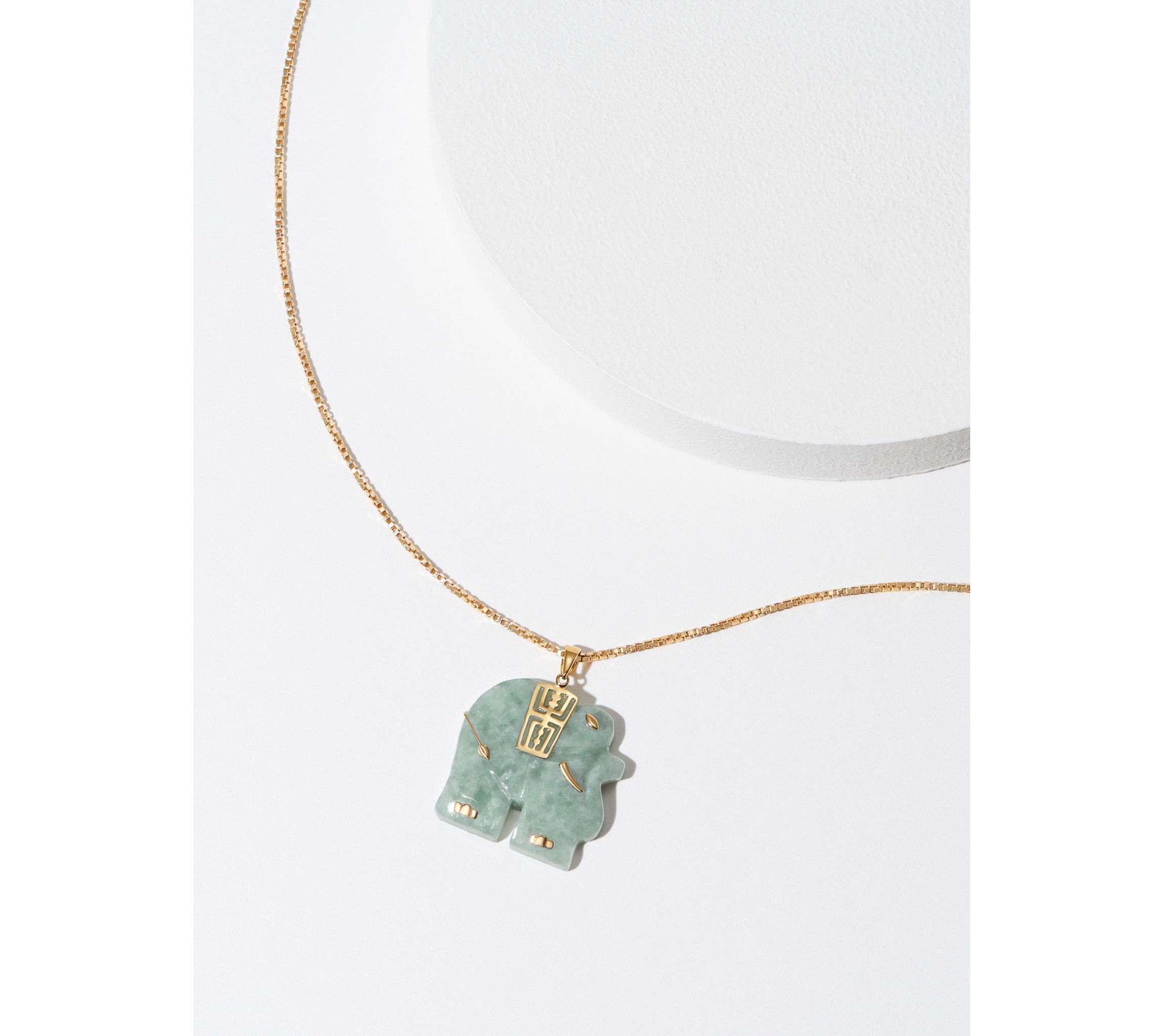 Genuine Jade Elephant Pendant Necklace In 18k Gold Plated Sterling Silver