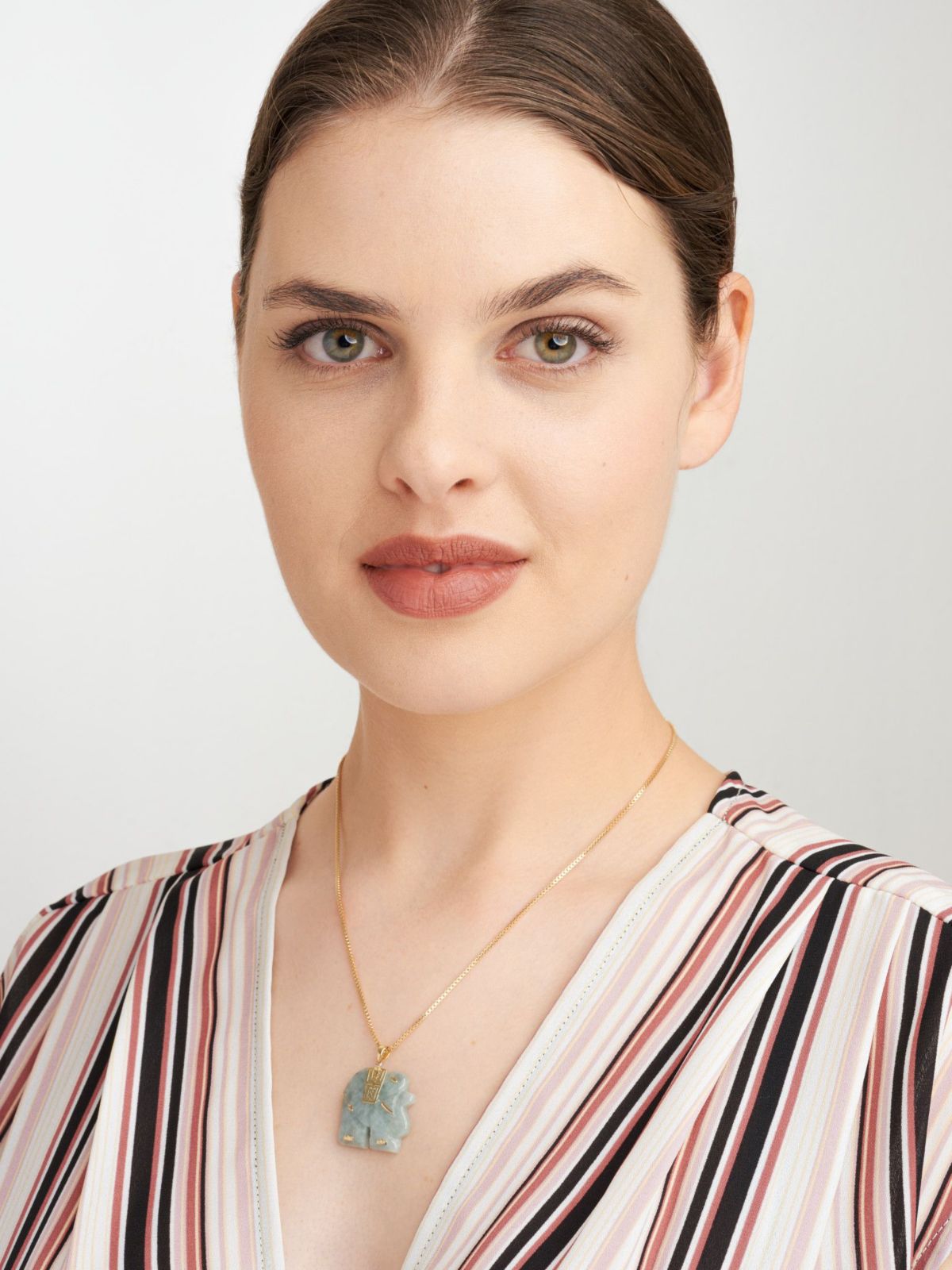 Genuine Jade Elephant Pendant Necklace In 18k Gold Plated Sterling Silver