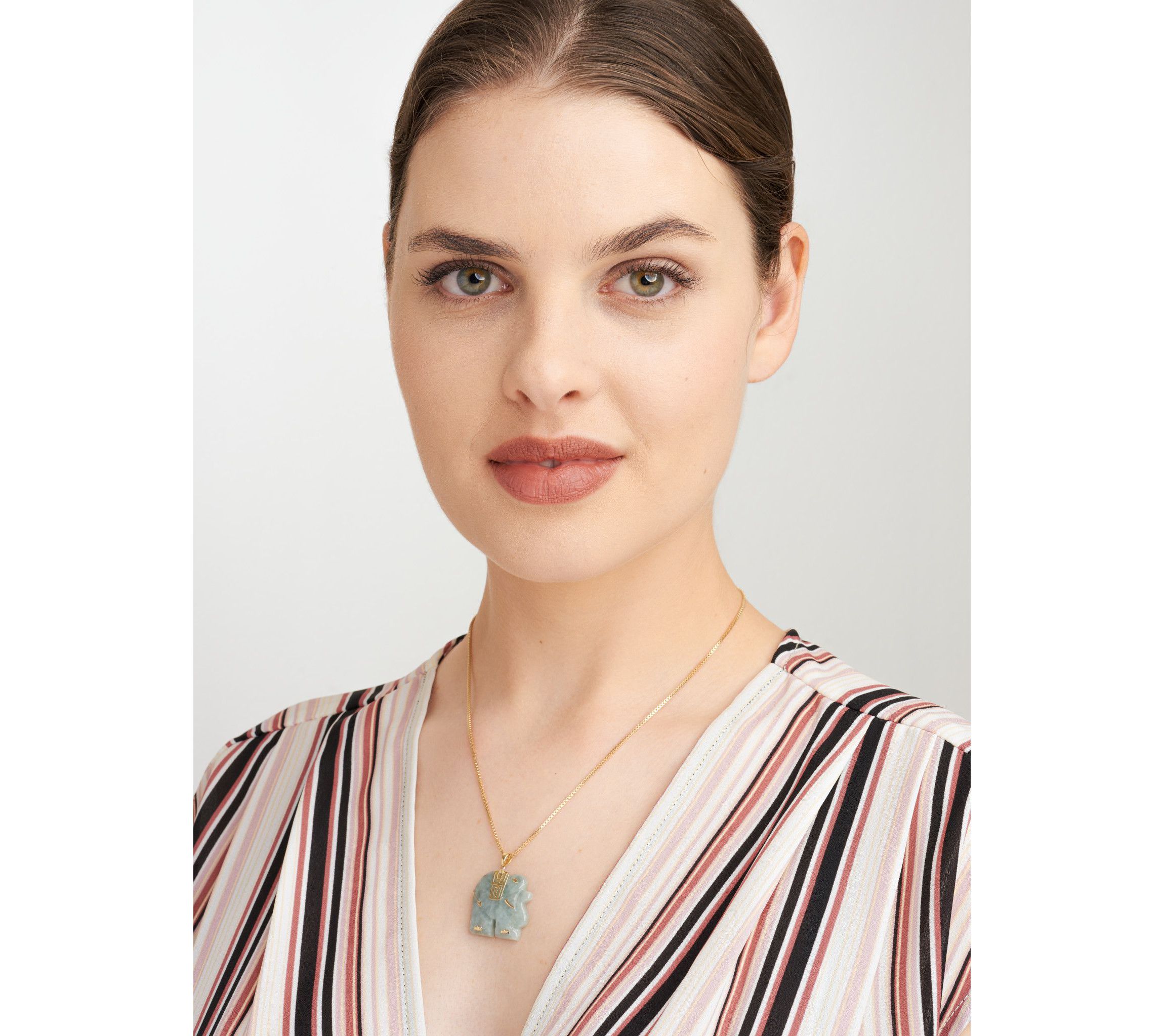 Genuine Jade Elephant Pendant Necklace In 18k Gold Plated Sterling Silver