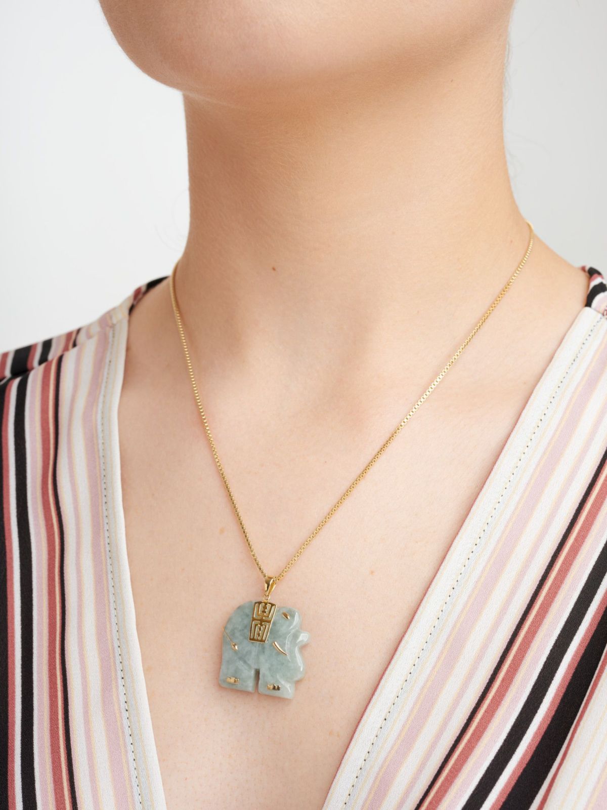 Genuine Jade Elephant Pendant Necklace In 18k Gold Plated Sterling Silver