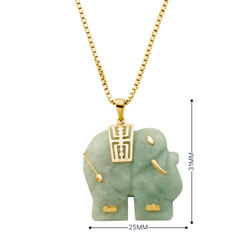 Genuine Jade Elephant Pendant Necklace In 18k Gold Plated Sterling Silver