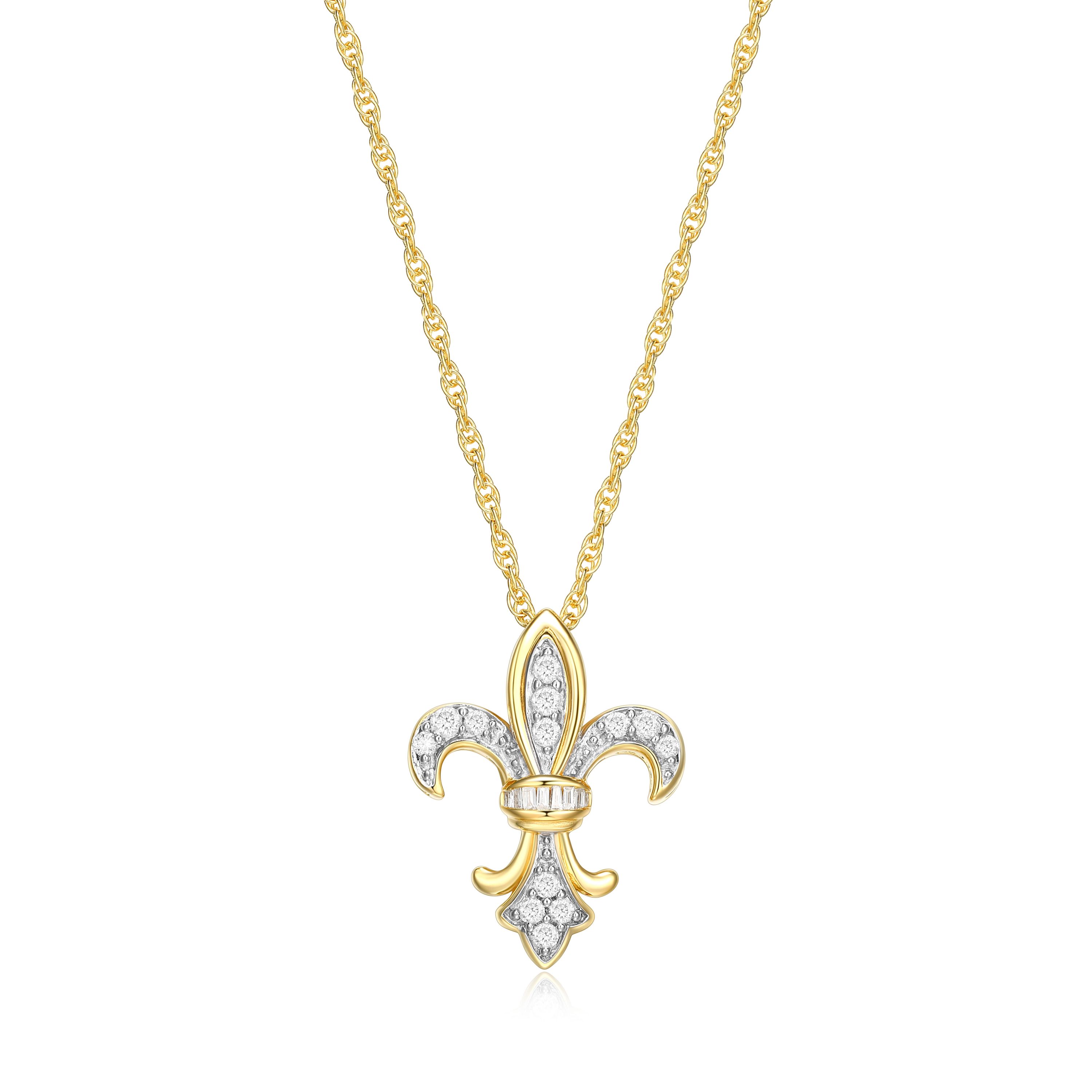 1/4 cttw Diamond Fleur-de-Lis Pendant in 18k Yellow Gold Plated Sterling Silver with 18" Rope Chain