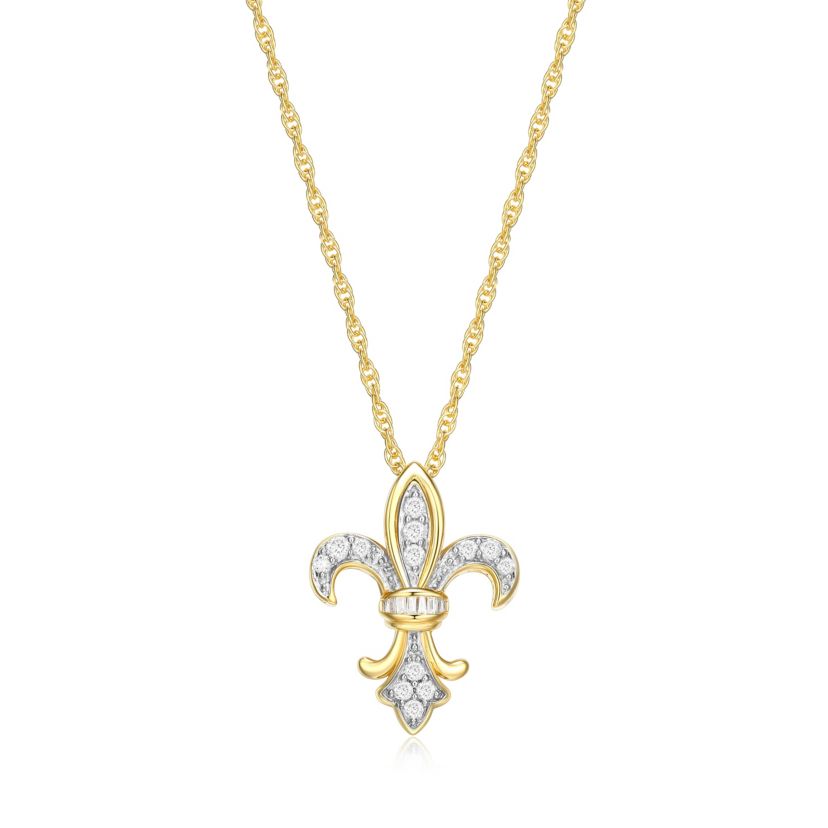 1/4 cttw Diamond Fleur-de-Lis Pendant in 18k Yellow Gold Plated Sterling Silver with 18" Rope Chain