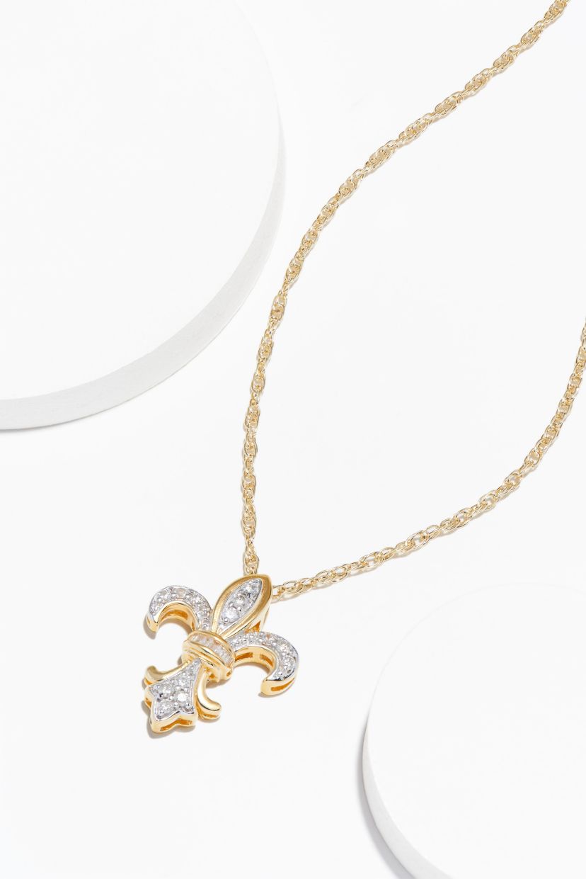 1/4 cttw Diamond Fleur-de-Lis Pendant in 18k Yellow Gold Plated Sterling Silver with 18" Rope Chain