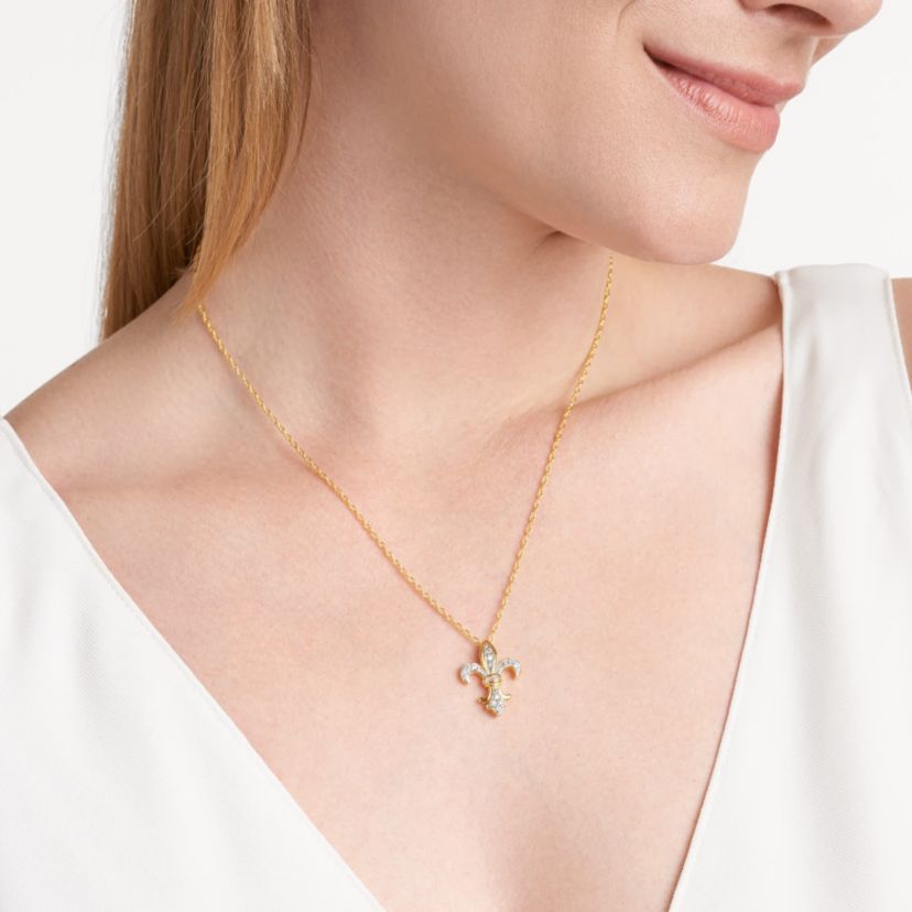 1/4 cttw Diamond Fleur-de-Lis Pendant in 18k Yellow Gold Plated Sterling Silver with 18" Rope Chain