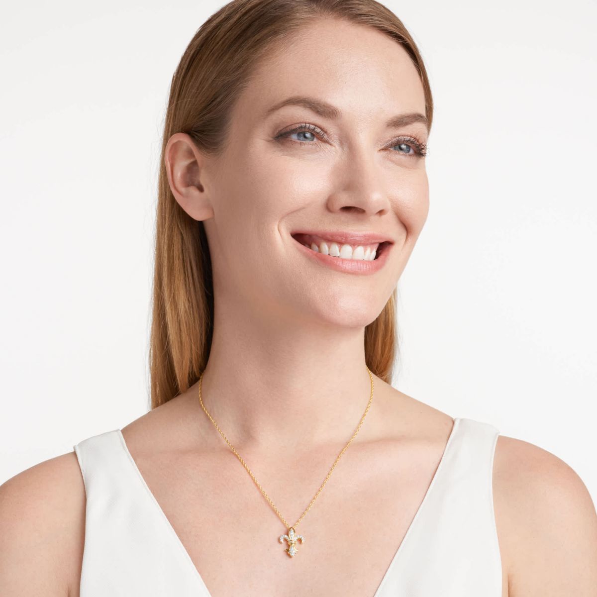 1/4 cttw Diamond Fleur-de-Lis Pendant in 18k Yellow Gold Plated Sterling Silver with 18" Rope Chain