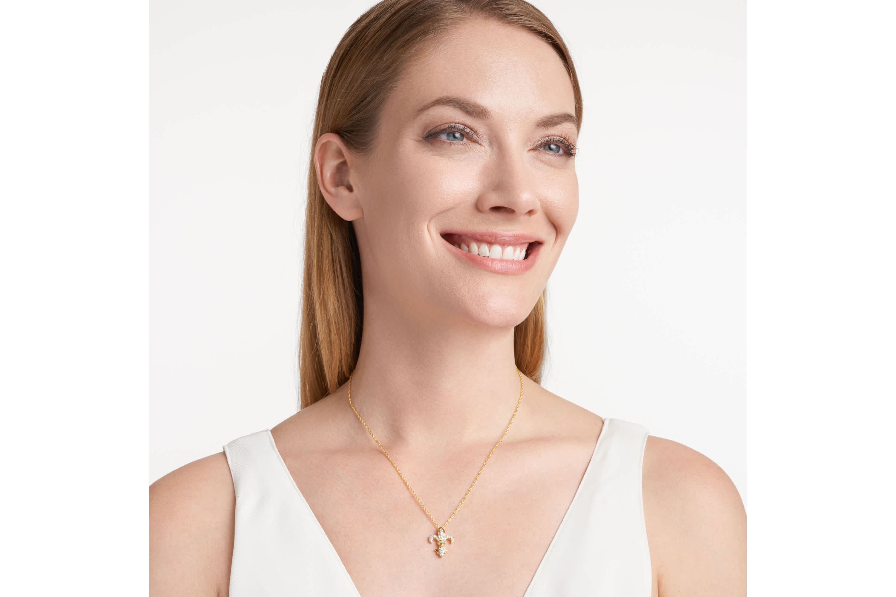 1/4 cttw Diamond Fleur-de-Lis Pendant in 18k Yellow Gold Plated Sterling Silver with 18" Rope Chain