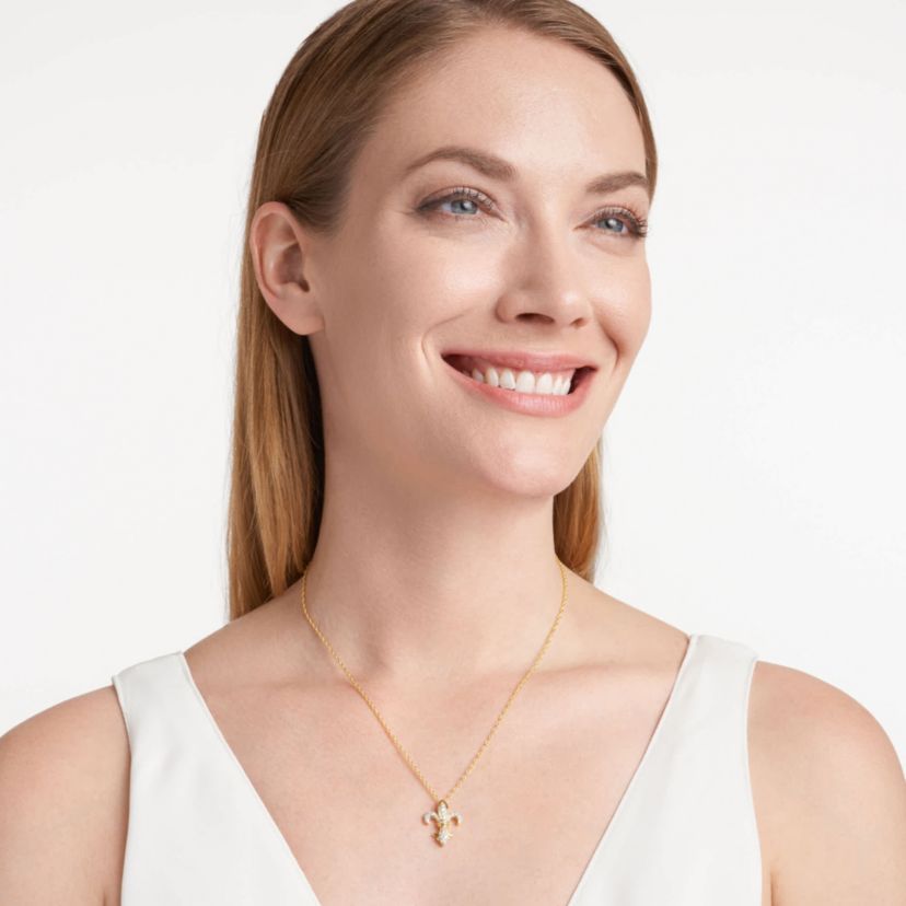 1/4 cttw Diamond Fleur-de-Lis Pendant in 18k Yellow Gold Plated Sterling Silver with 18" Rope Chain