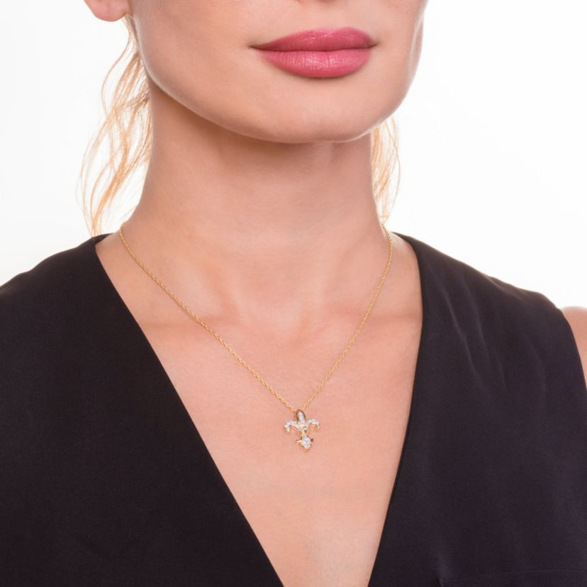 1/4 cttw Diamond Fleur-de-Lis Pendant in 18k Yellow Gold Plated Sterling Silver with 18" Rope Chain