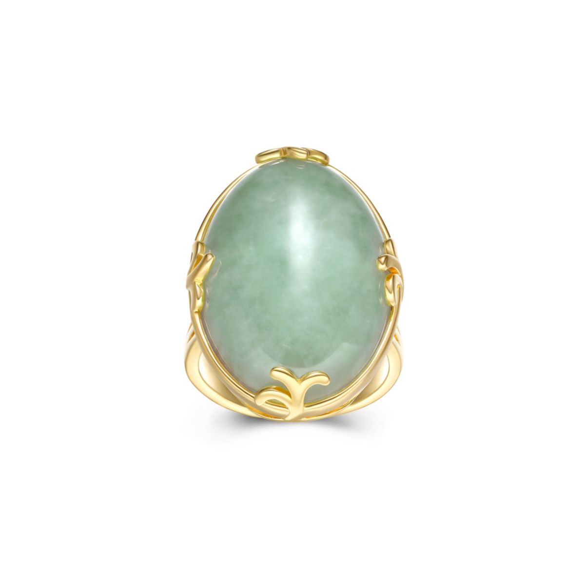 Genuine Jade Oval Ring in 18K Gold Plated Sterling Silver