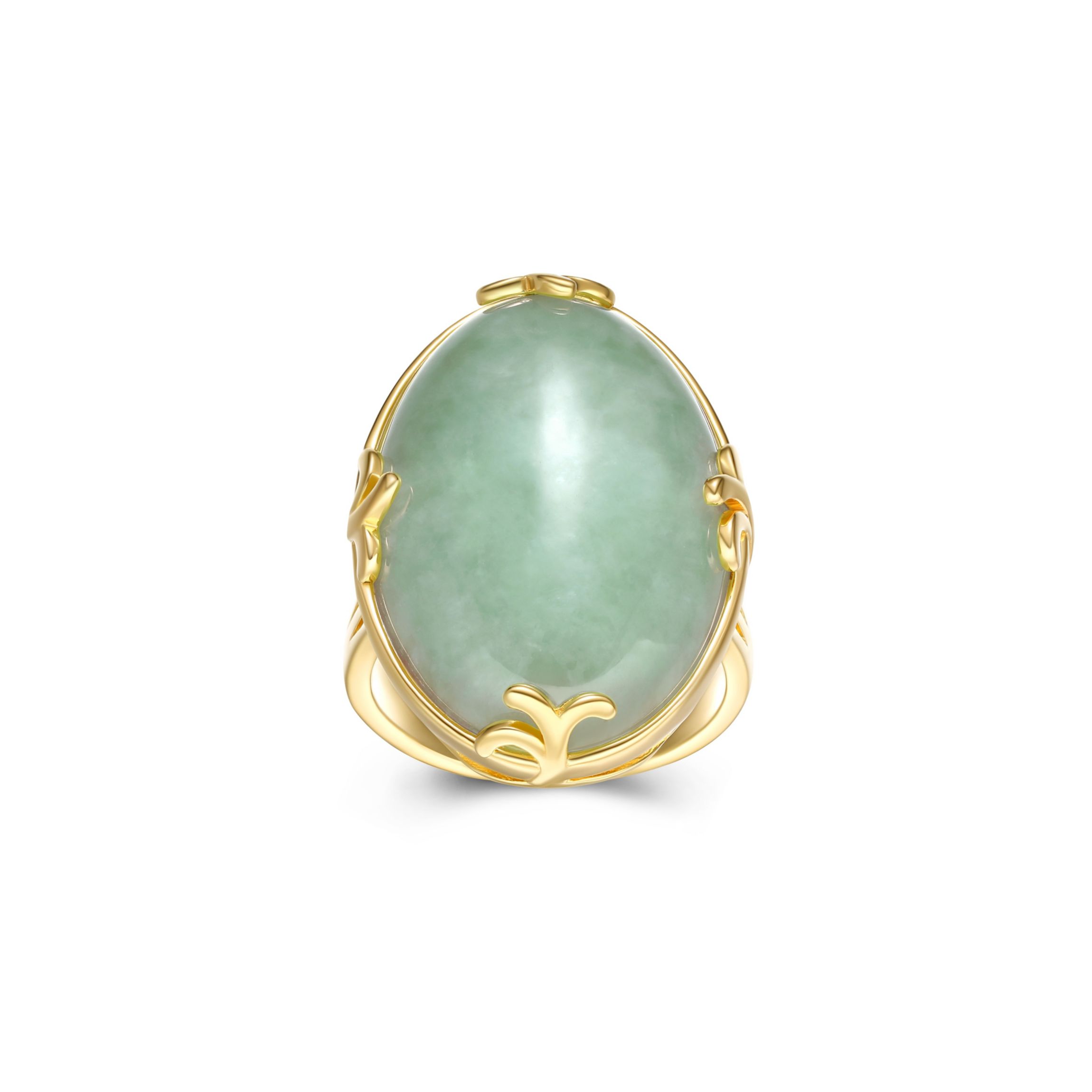 Genuine Jade Oval Ring in 18K Gold Plated Sterling Silver