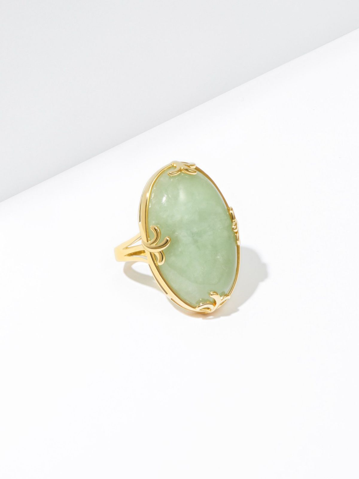 Genuine Jade Oval Ring in 18K Gold Plated Sterling Silver
