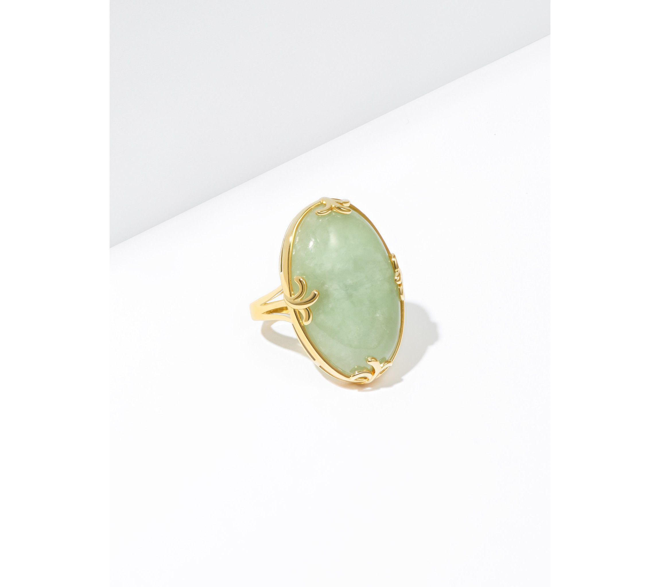 Genuine Jade Oval Ring in 18K Gold Plated Sterling Silver