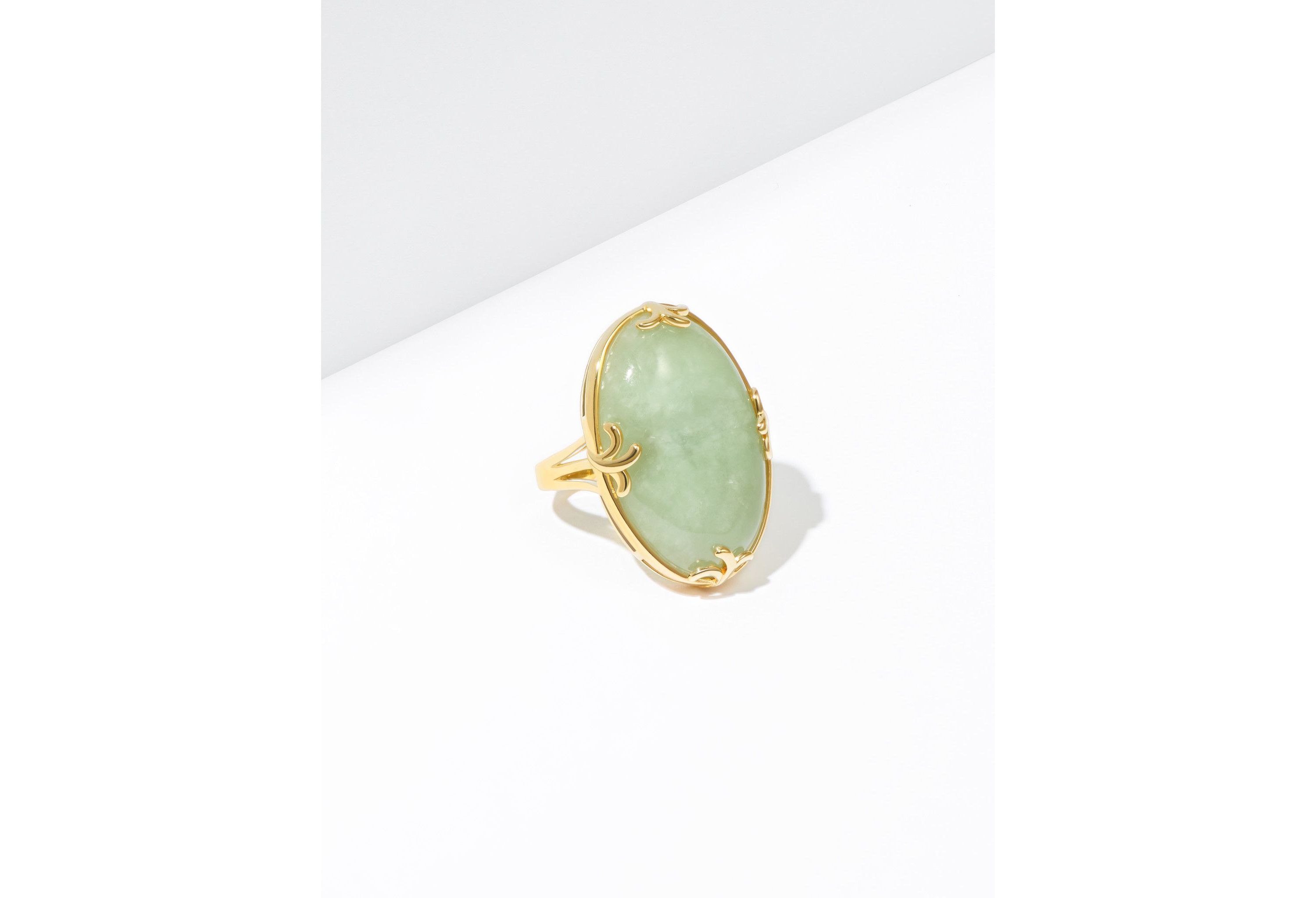 Genuine Jade Oval Ring in 18K Gold Plated Sterling Silver